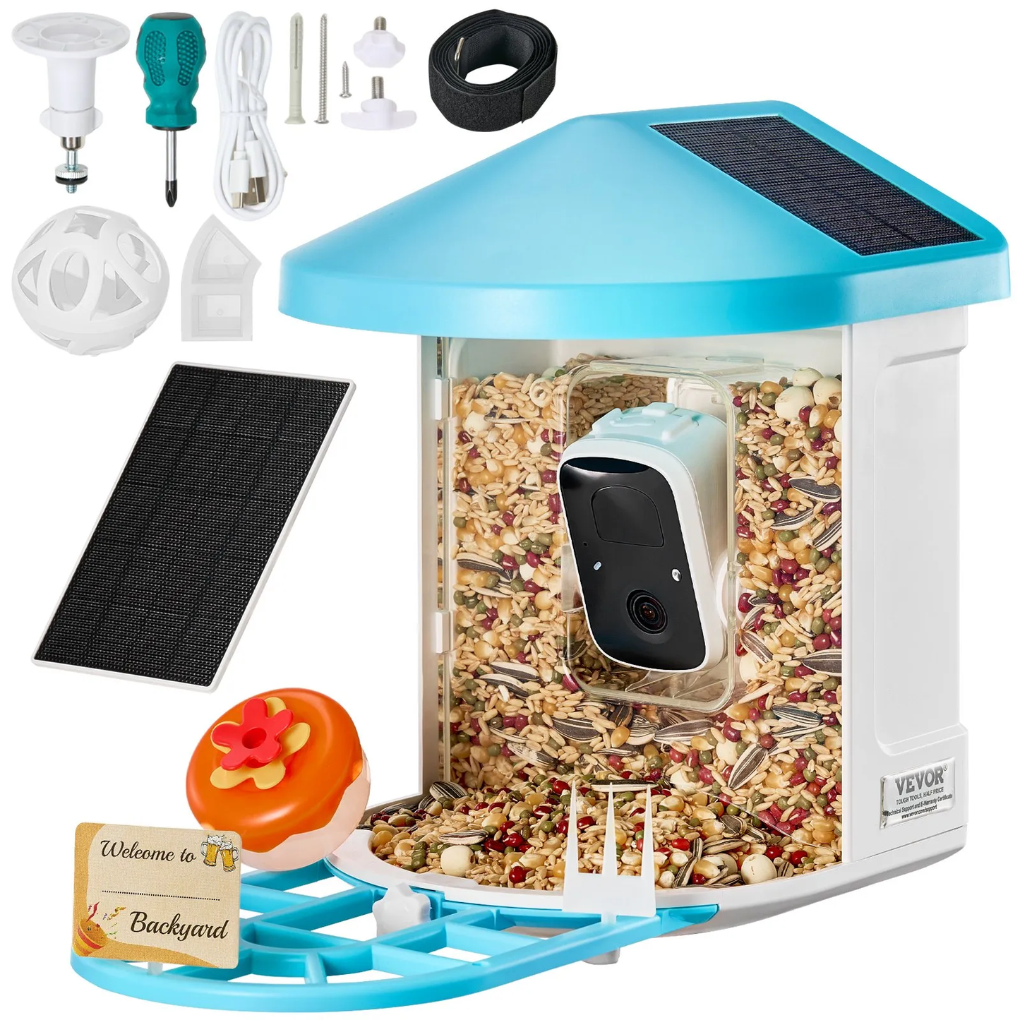 VEVOR Smart Bird Feeder with Camera AI Identify 10000+ Bird Specie Solar-Powered,-$75