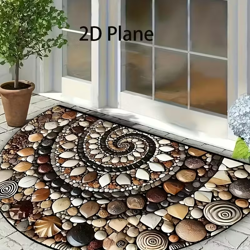 BNIB-2D flat design,60x90cm, pebble crystal velvet doormat, semi-circular home decorative floor mat ,-$5