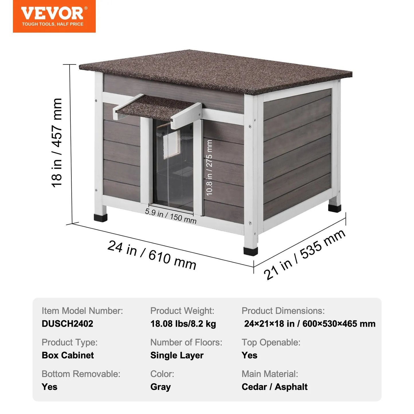 VEVOR Outdoor Cat House Weatherproof, Feral Cat Shelter, Outdoor Wooden Cat Rabbit House,-$55