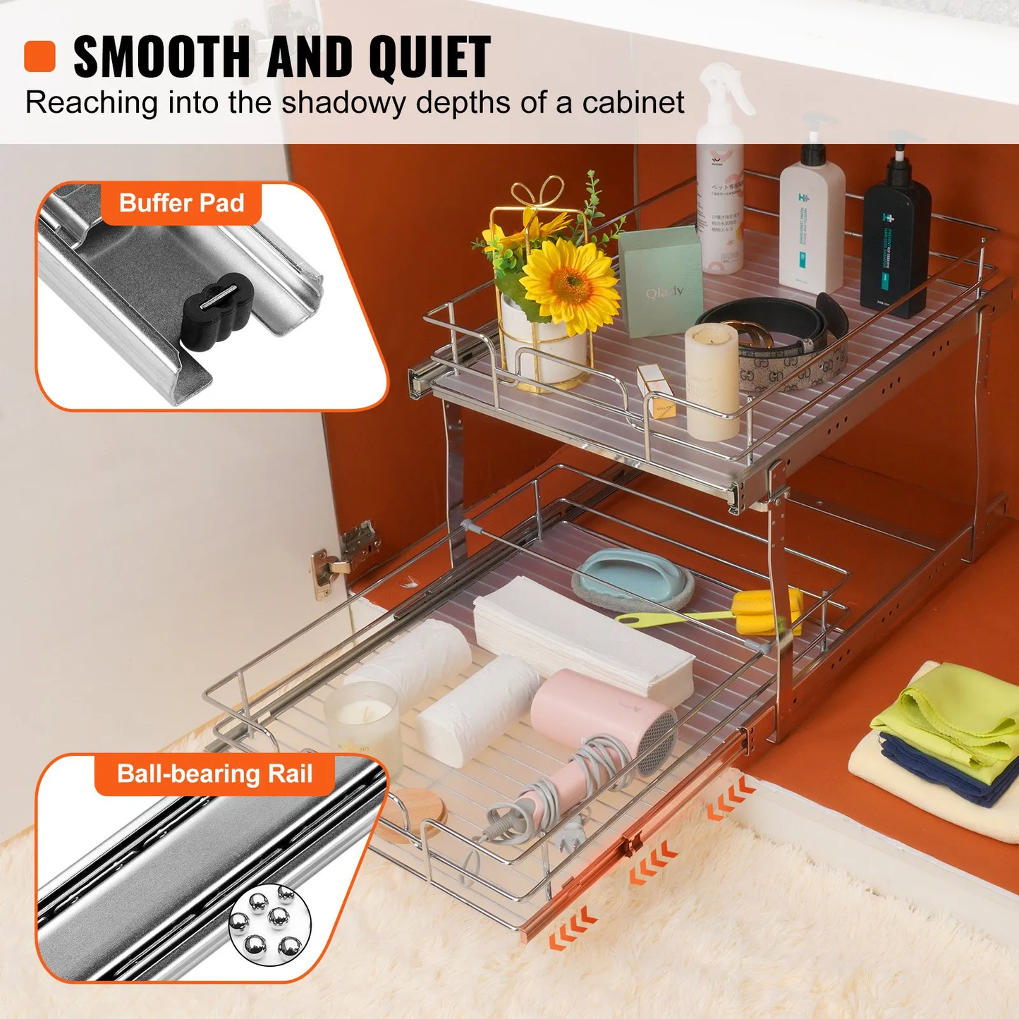 VEVOR 2 Tier 17"Wx21"Dx15"H Pull Out Cabinet Organizer, Heavy Duty Slide Out Pantry Shelves,-$50