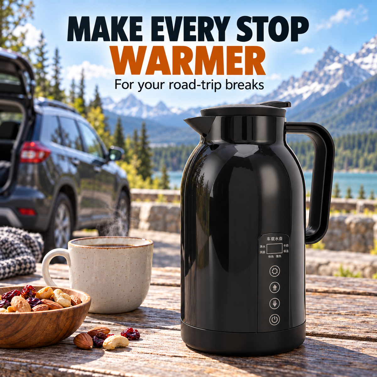Brand new 1300ML Car Kettle Boiler with 12V Socket Plug, Portable Electric Kettle, Stainless Steel, -$45