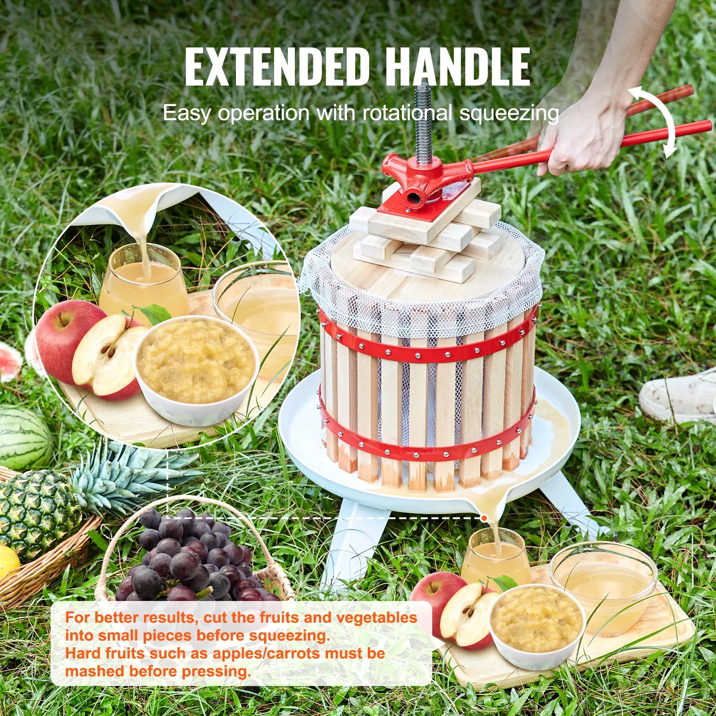 VEVOR Fruit Wine Press, 1.6 Gal/6.4L, Solid Wood Basket with 6 Blocks, Manual Juice Maker,-$45