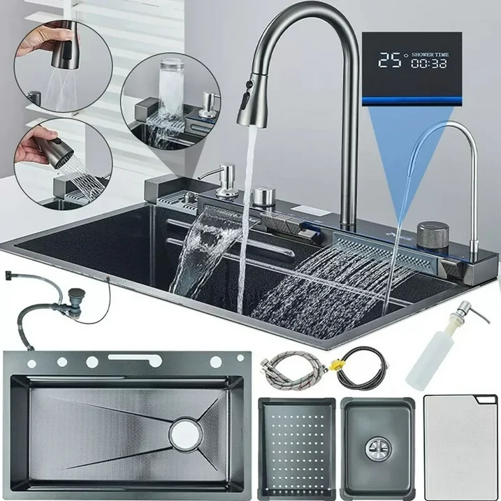 BNIB-Gun Ash Stainless Steel 30" Drop In Kitchen Sink Top Mount Single Bowl w/Kitchen Facuet,-$200