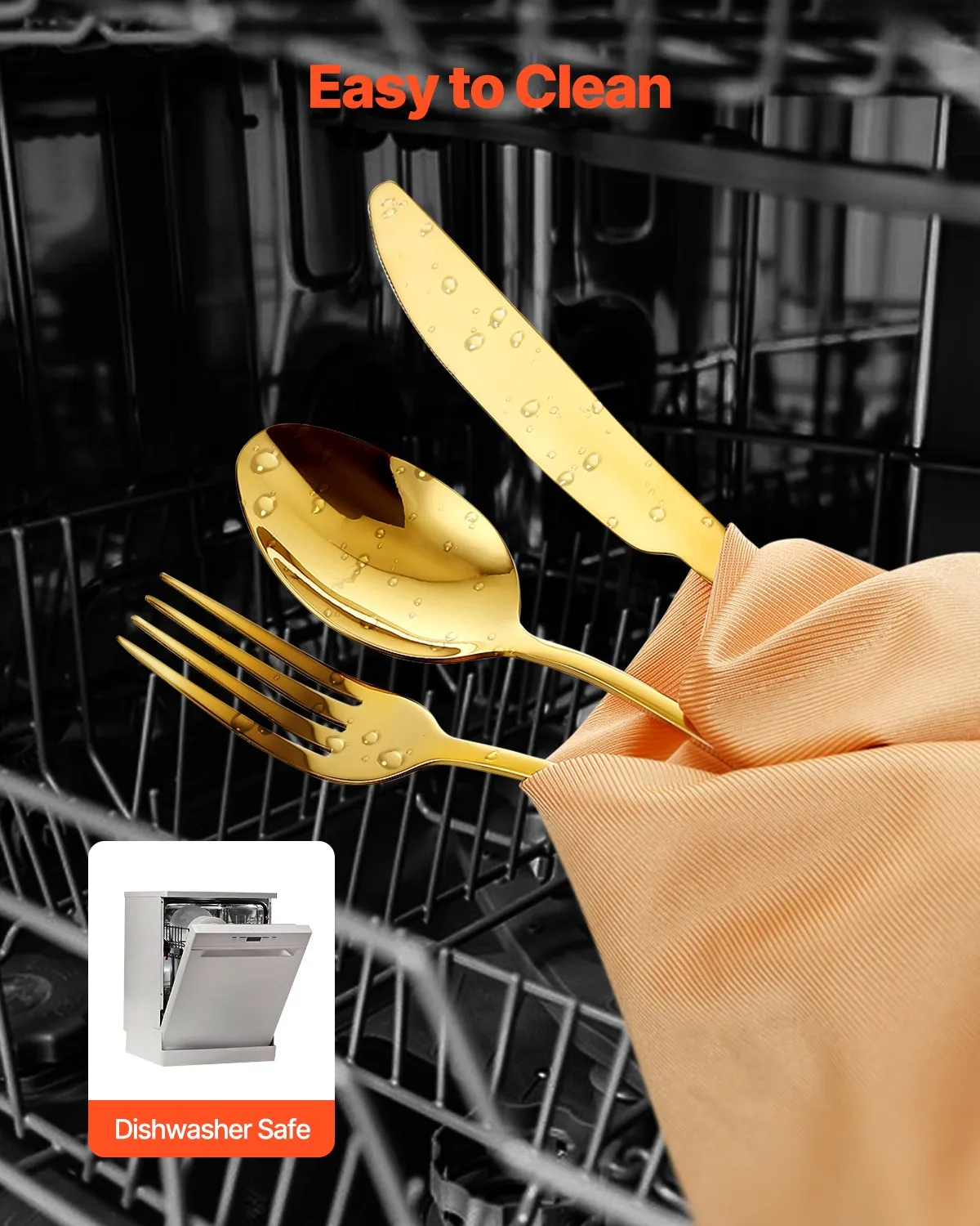 VEVOR 100-Piece Gold Silverware 100 Set, Food-Grade Stainless Steel Flatware Utensils for 20,-$50