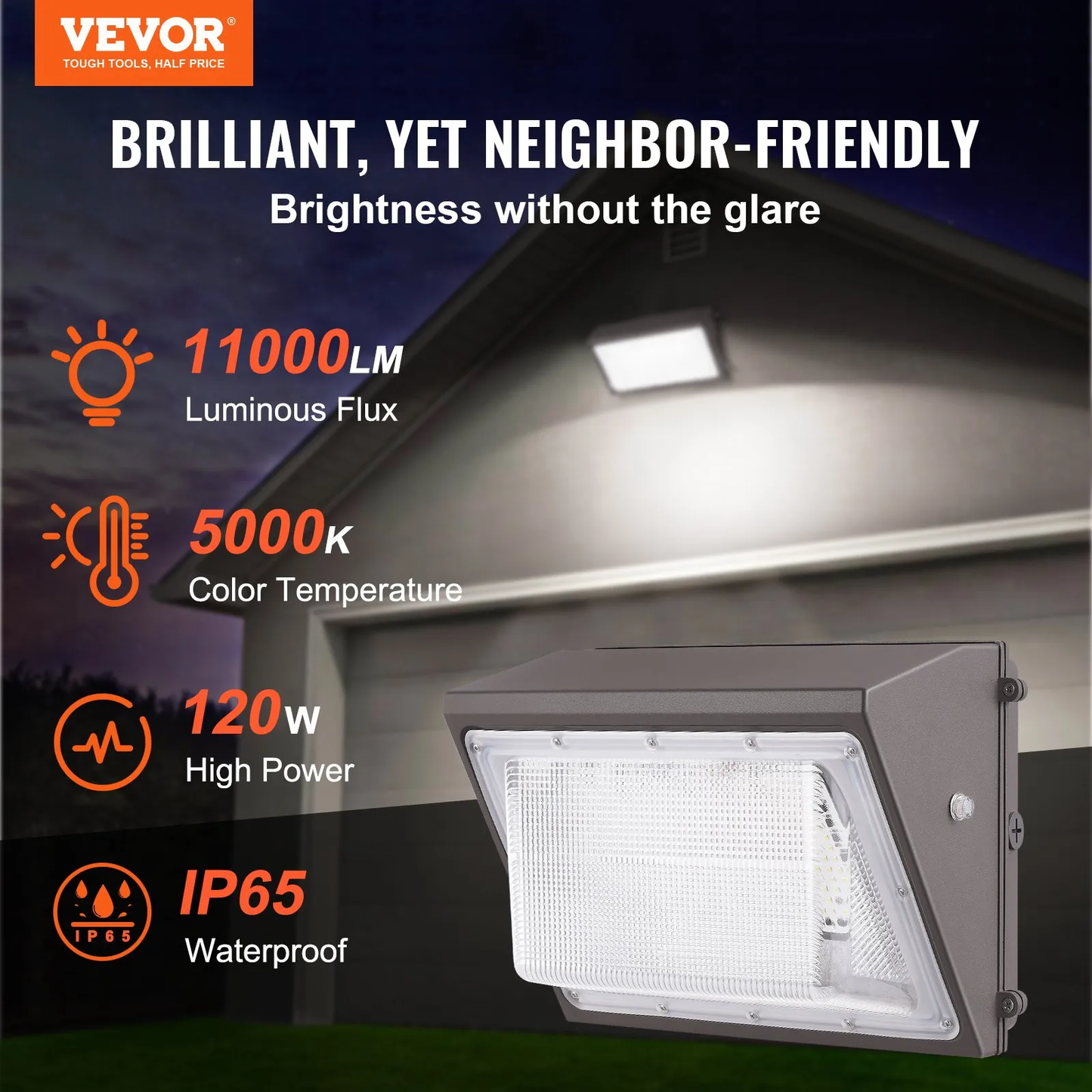 VEVOR LED Wall Pack Lights, 120W 11000LM, 5000K Commercial Outdoor Lights Security Lighting Fixture,-$45