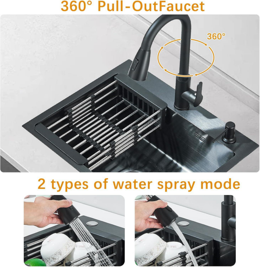 BNIB-Single Bowl Stainless Steel Kitchen  and Multiple Accessories,Black 21.65 x 17.7 x 8.27 in,-$120