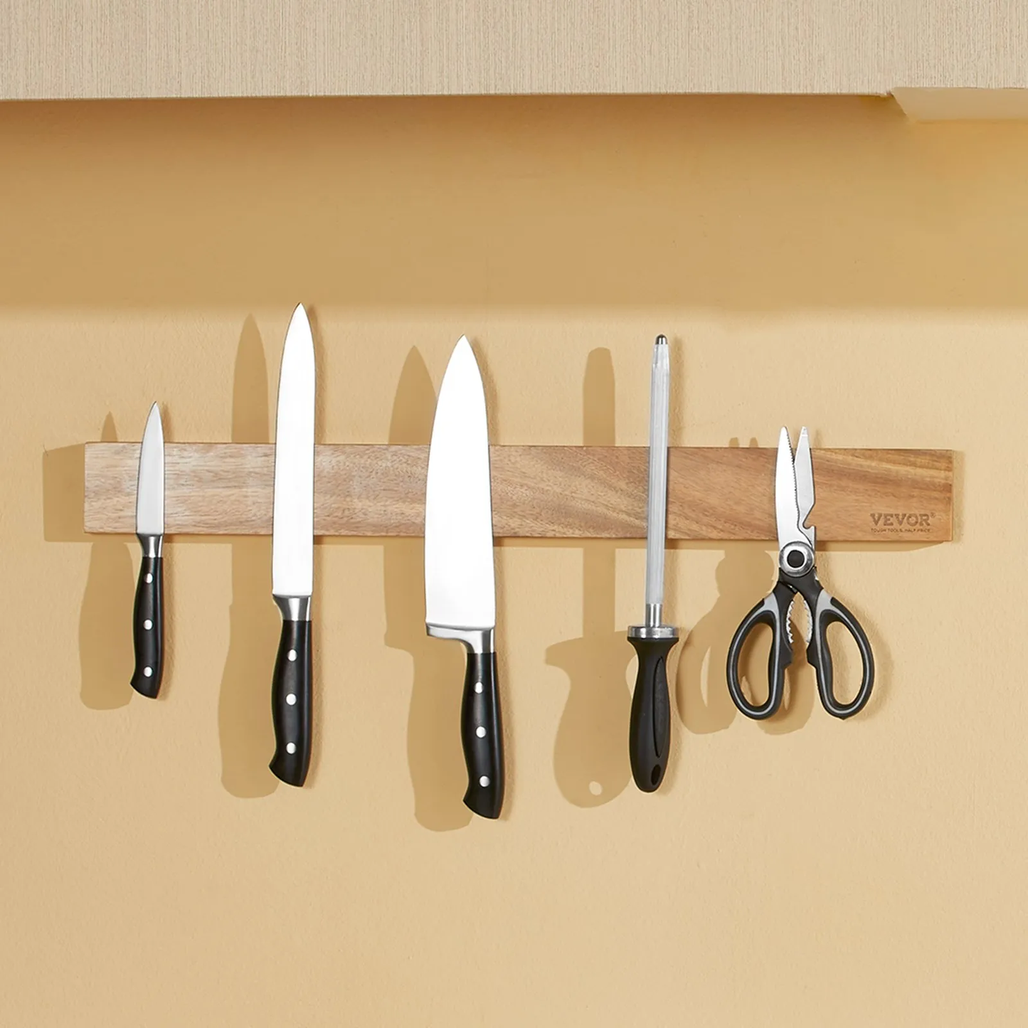 VEVOR Magnetic Knife Holder with Enhanced Strong Magnet, 24" No Drilling Knife Strips Organizer for Wall