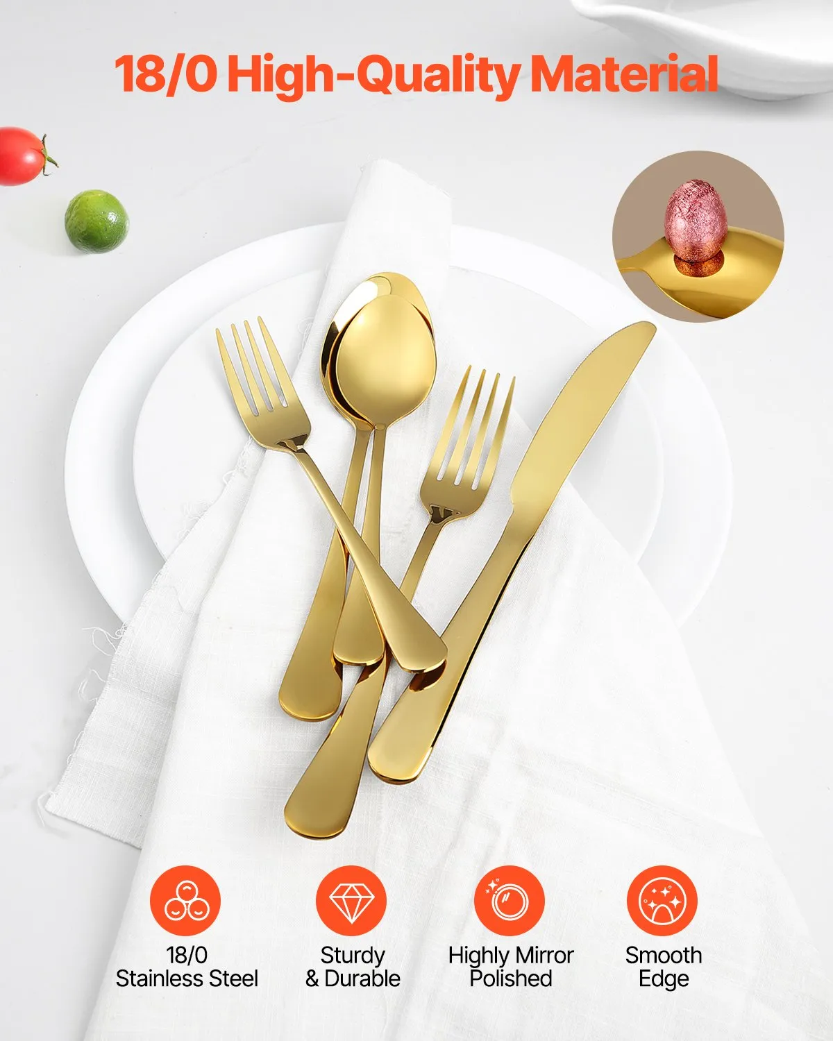 VEVOR 100-Piece Gold Silverware 100 Set, Food-Grade Stainless Steel Flatware Utensils for 20,-$50