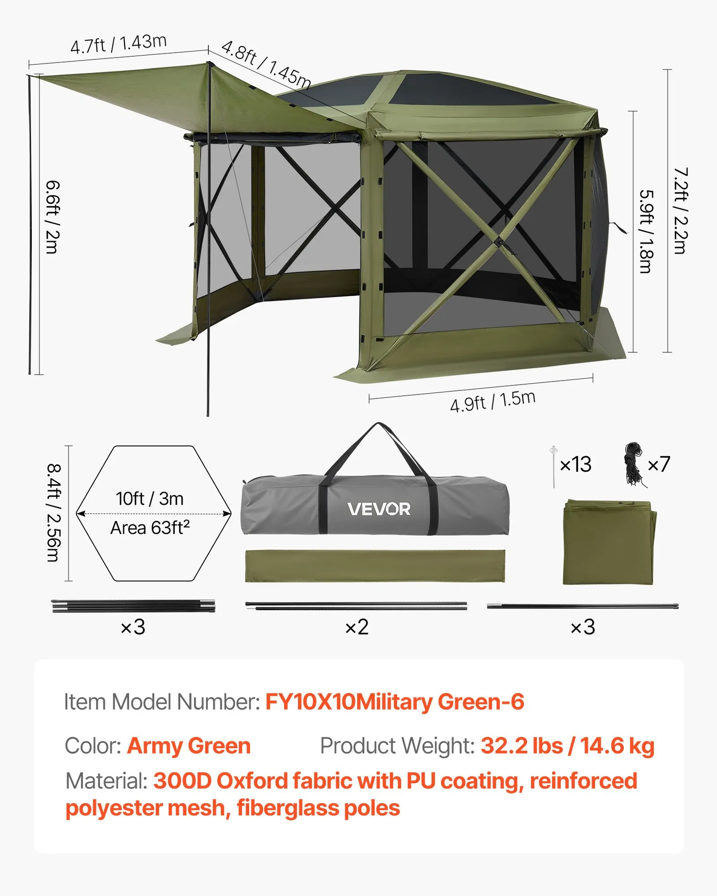 OPen Box VEVOR Pop up Gazebo Screen Tent, 10 x 10 ft Large 6-Sided Camping Canopy Tent with Removable Top,-$150