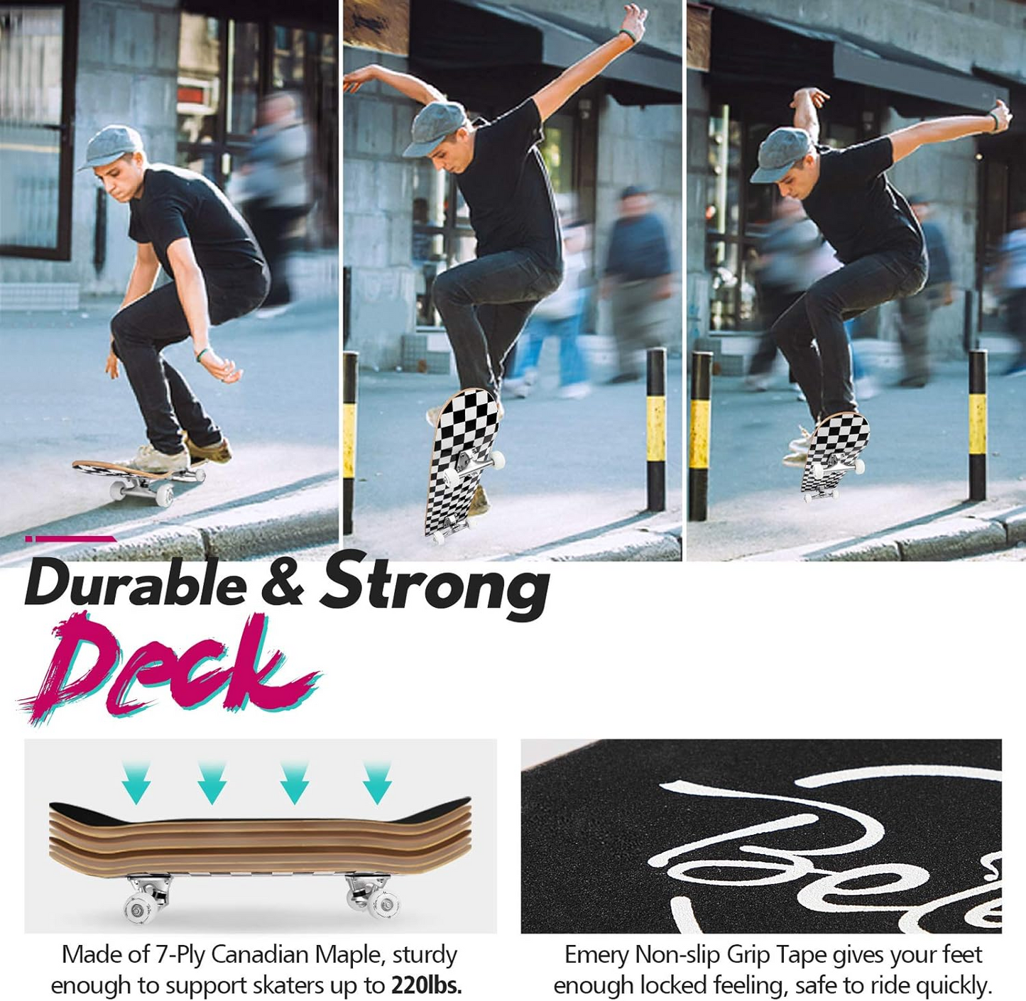 BNIB-BELEEV Skateboards for Beginners, 31 x 8 inch Complete Skateboard for Kids Teens and Adults