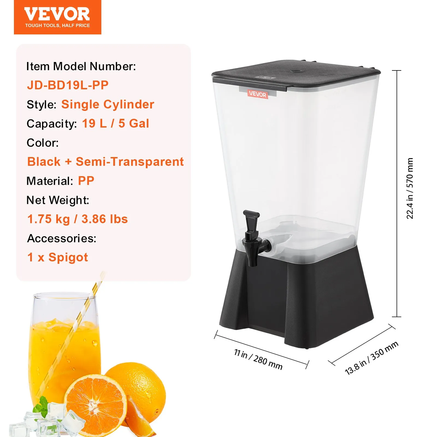 OPen Box VEVOR Beverage Dispenser, 5 Gallon Drink Dispenser, (lid has minor damage),-$40