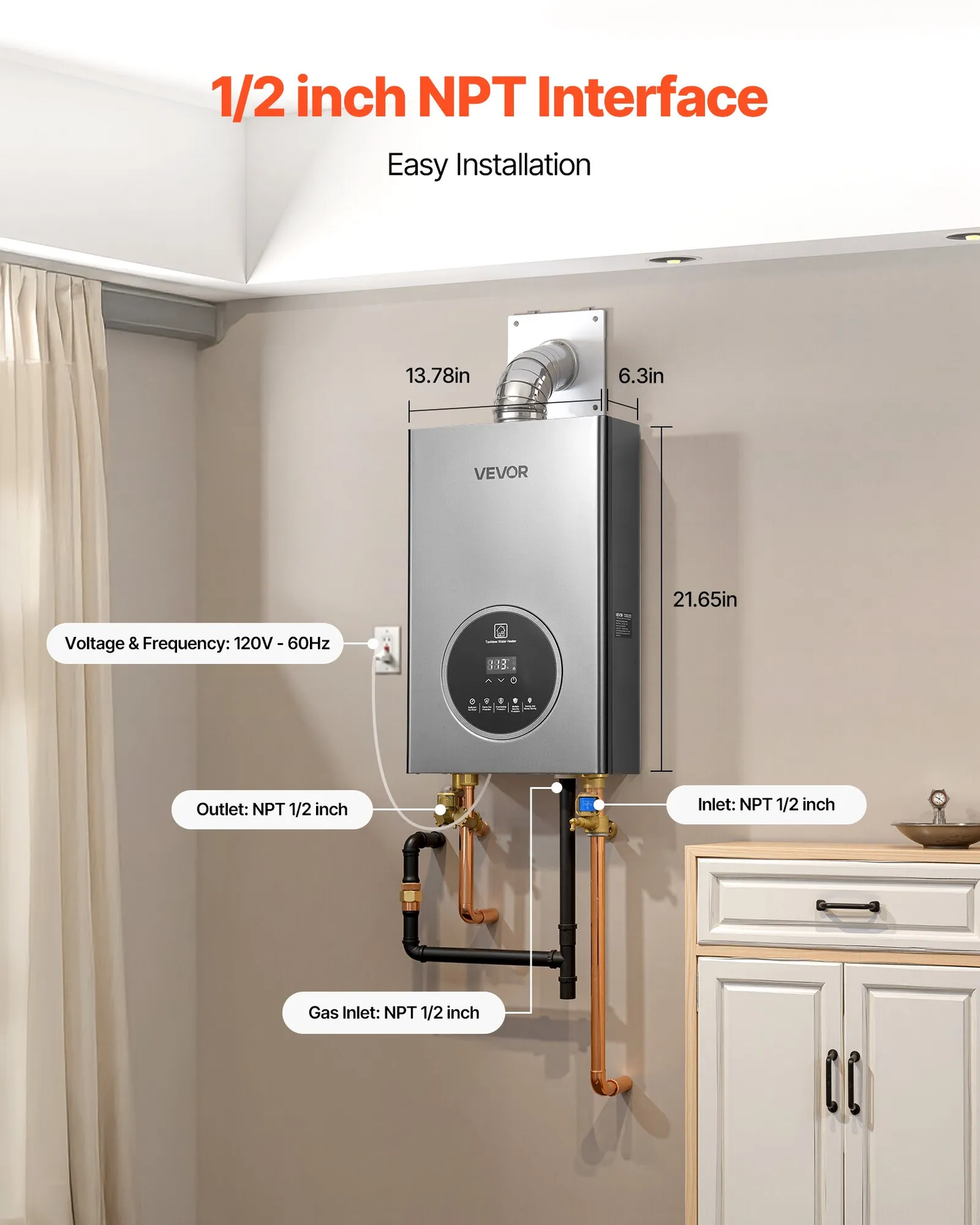 VEVOR Propane Tankless Water Heater, 4.3Gal Indoor 100000 BTU Instant Hot Water Heater,-$150