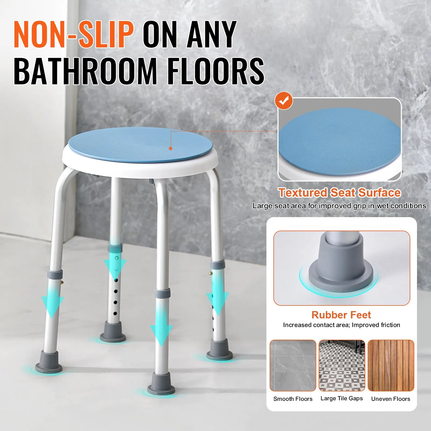 VEVOR Shower Chair 360 Degree Rotating, Adjustable Height Shower Stool Seat, for Inside Shower,-$25