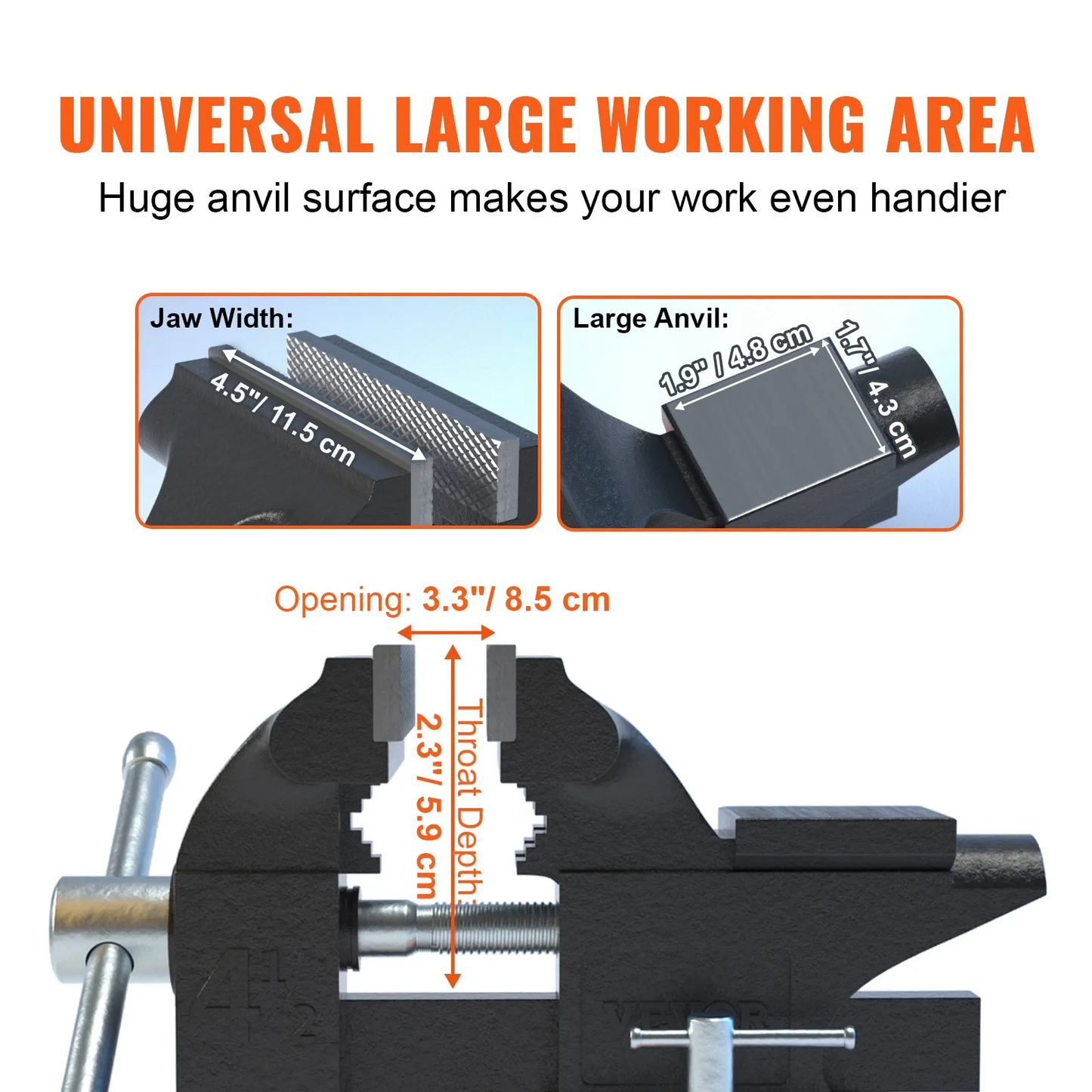 VEVOR Bench Vise, 4.5-inch Jaw Width 3.3-inch Jaw Opening , 240-Degree Swivel Locking Base,-$30