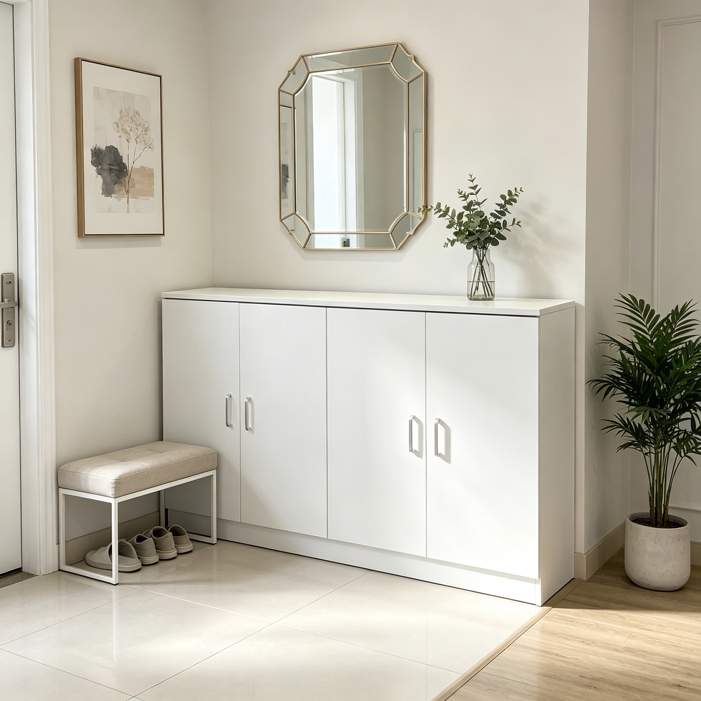 Brand New Assembled 4-door Sideboard Cabinet w/1 Adjustable Shelf, Storage Cupboard (White),-$160