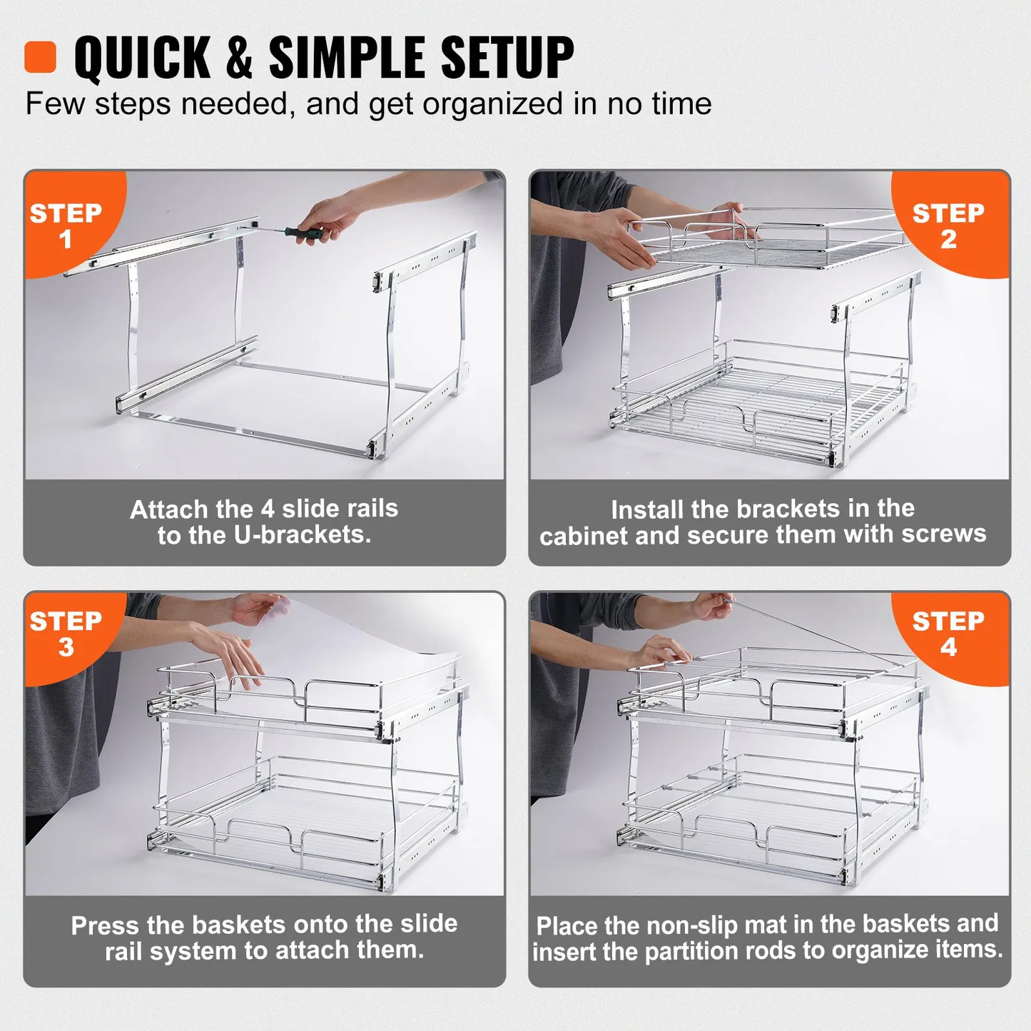 VEVOR 2 Tier 17"Wx21"Dx15"H Pull Out Cabinet Organizer, Heavy Duty Slide Out Pantry Shelves,-$50