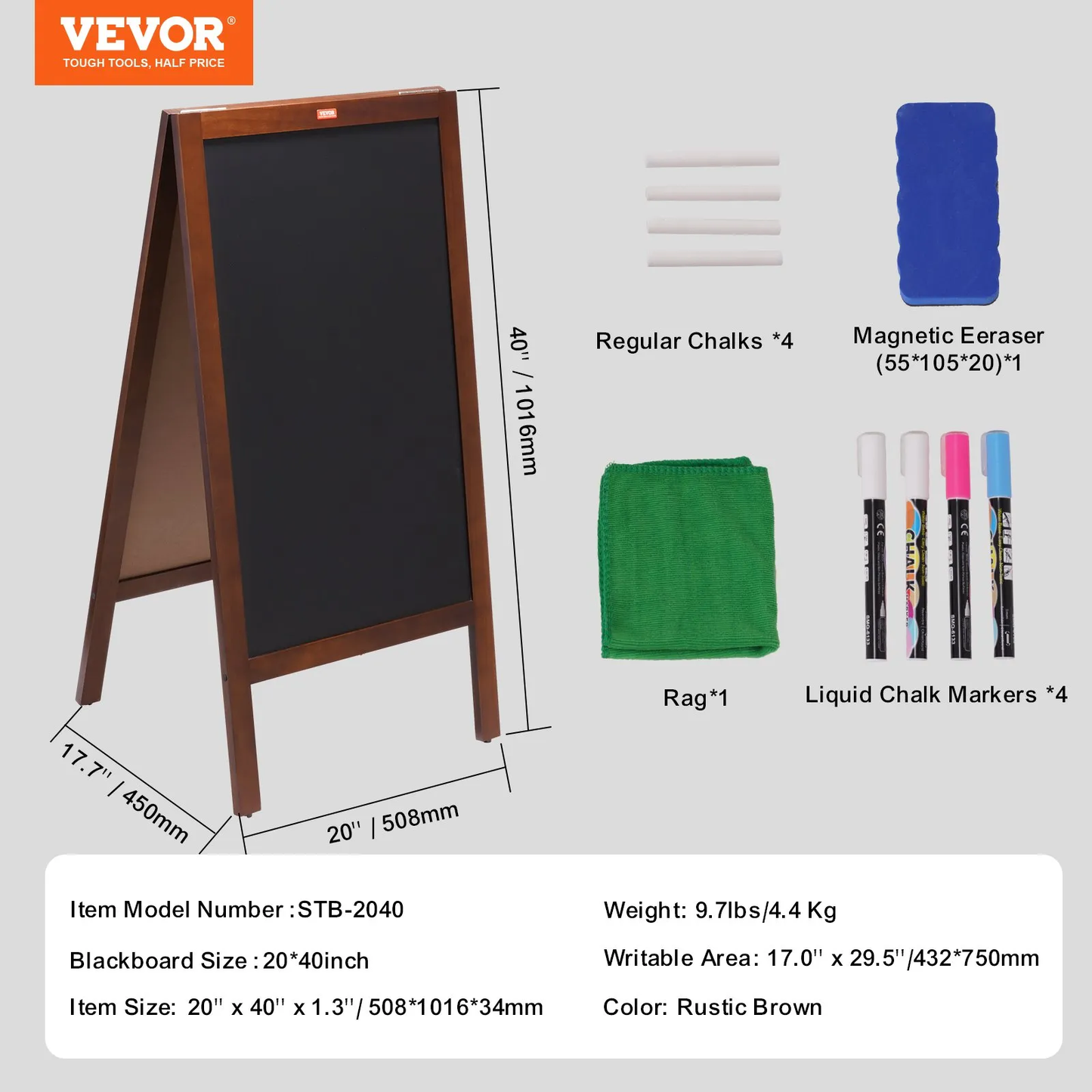 VEOVR A Frame Chalkboard Sign, 20"x40" Double-Sided Sidewalk Signs,Wooden Chalk Board,-$45
