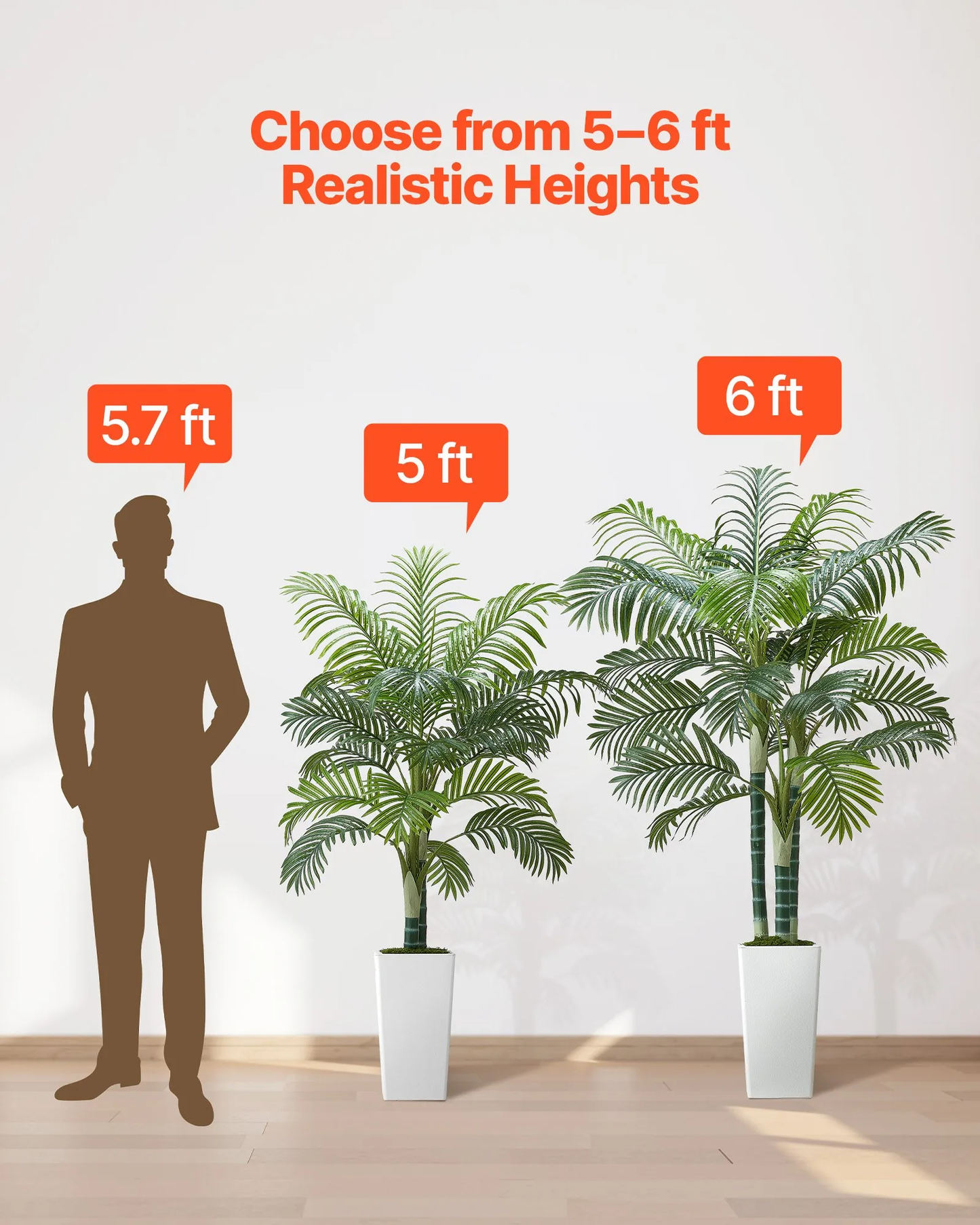 VEVOR Artificial Areca Palm Tree 6 ft, Fake Palm Tropical Plants with White Tall Planter, Faux Floor Silk,-$55