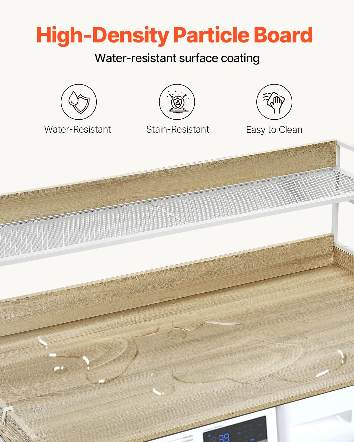 VEVOR Washer Dryer Countertop with 2-Tier Shelf, 54" x 27" Wooden Washer and Dryer Countertop