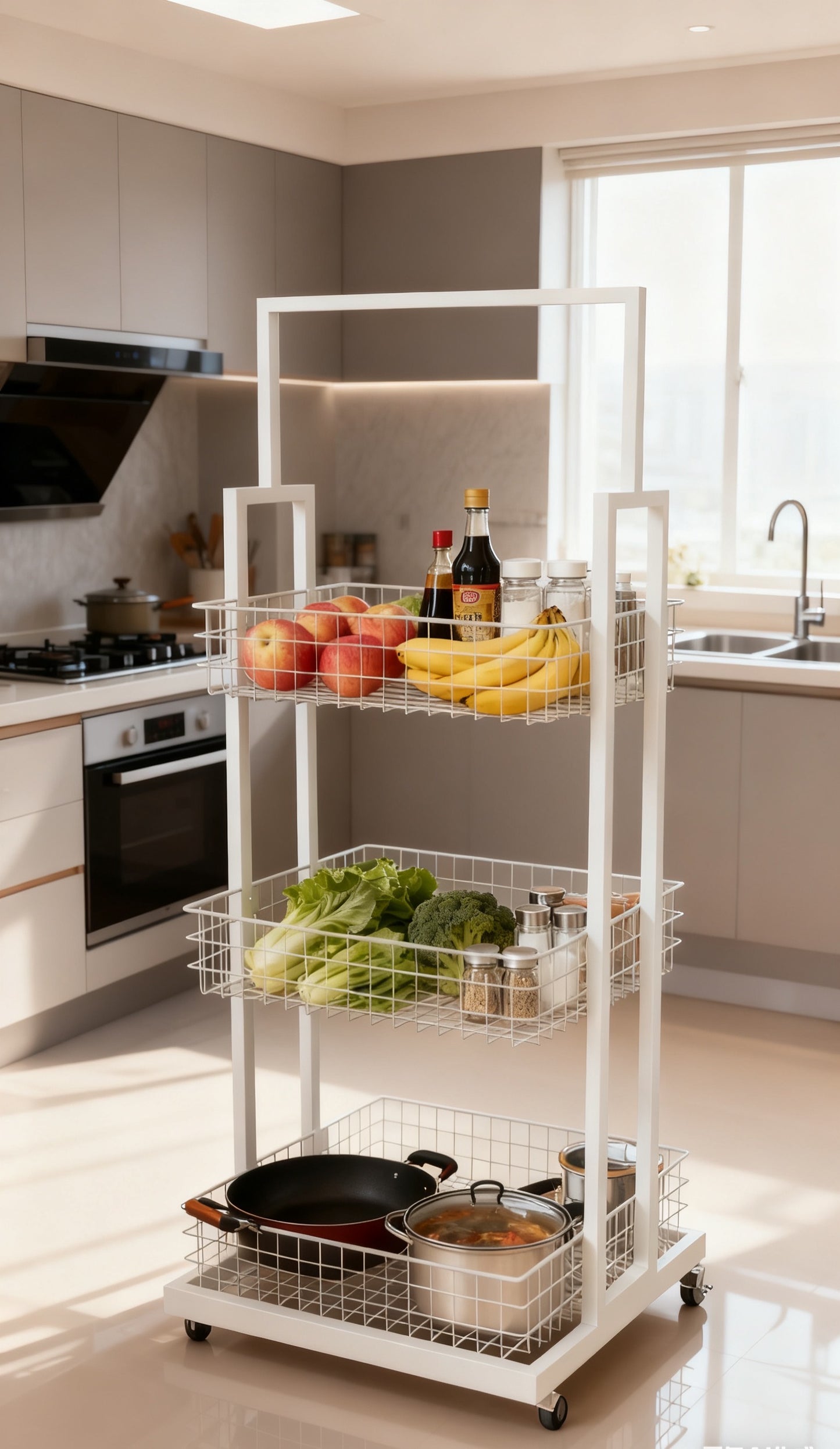 BNIB-4-Way & 3-Tier Storage Rack w/Wheels, Retail Display Racks, Household Storage Organizer