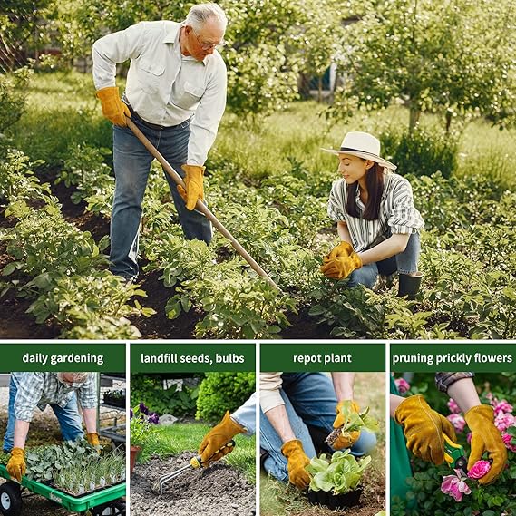 BNIB- Gardening Work Gloves Leather,Garden Men Women Thorn Proof Cowhide Gardening Gloves,-$10/pair