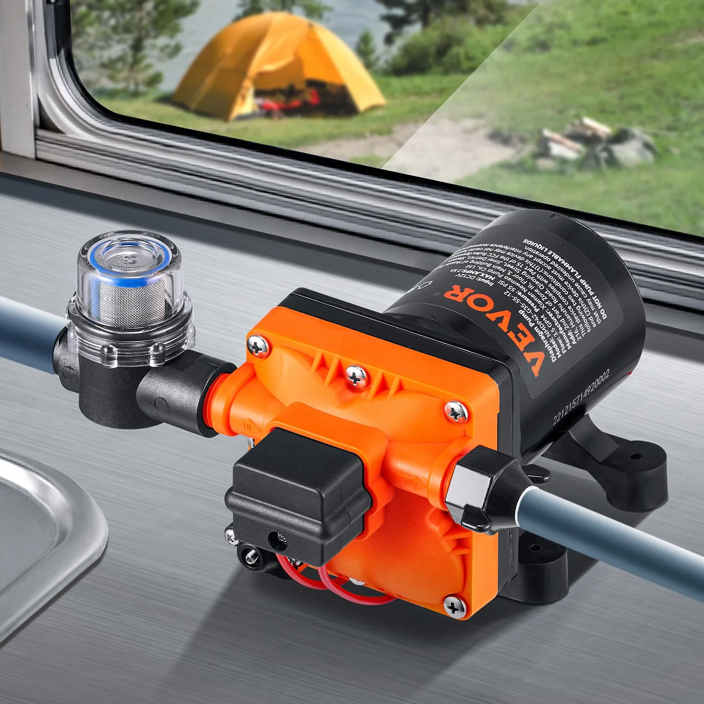 VEVOR Water Diaphragm Pump, 12V DC, 3.5 GPM Flow, 55 PSI Rated Pressure (40-80 PSI Adjustable),-$50