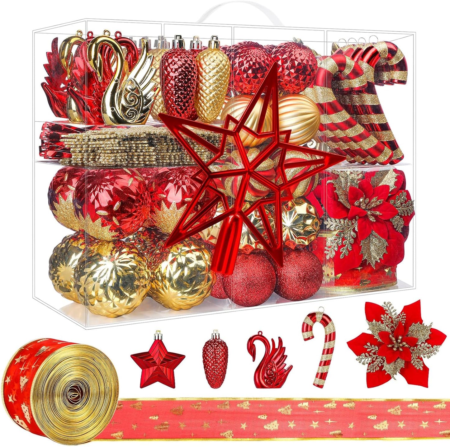 BNIB-Alupssuc 128pcs Christmas Balls Ornaments Set, Shatterproof Plastic Baubles Christmas Flowers