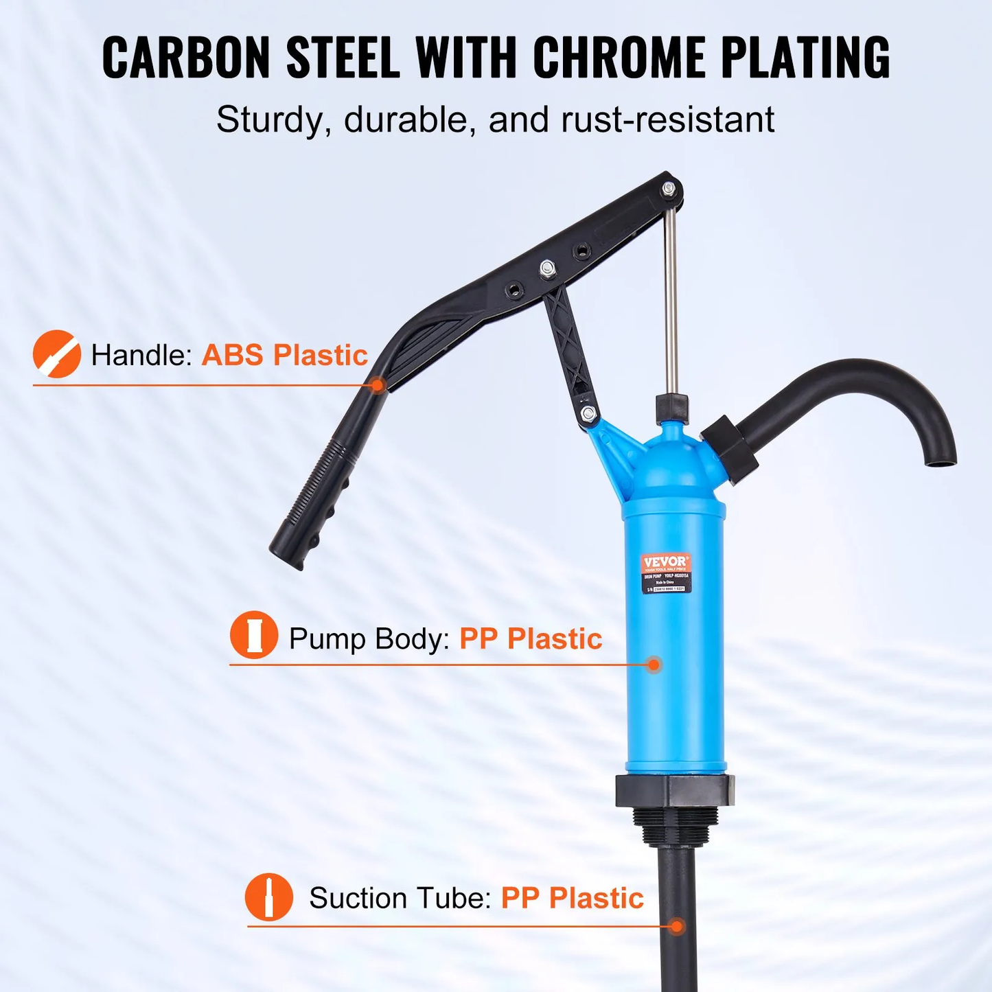 VEVOR Drum Pump, 9.5 oz. Per Stroke, Lever-Action Barrel Pump, Fits 5-55 Gallon Drums,-$20