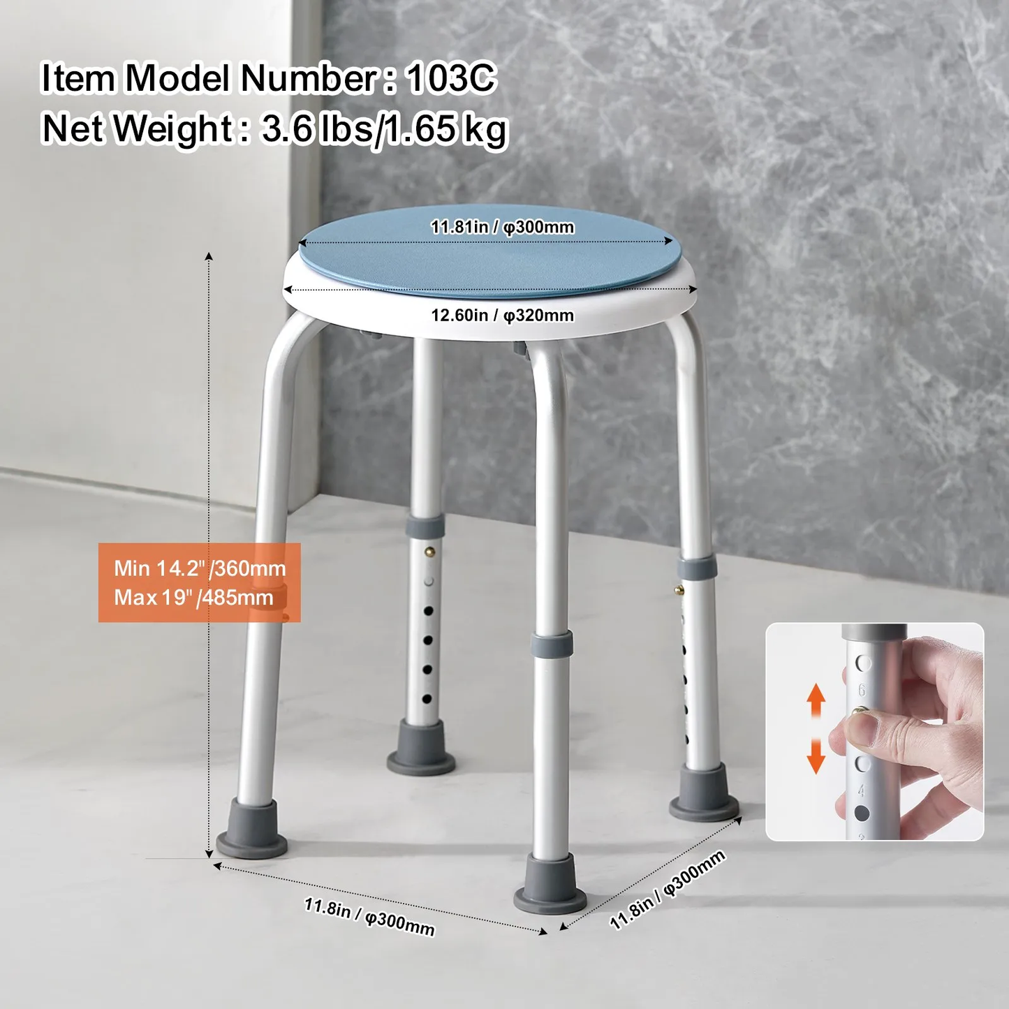 VEVOR Shower Chair 360 Degree Rotating, Adjustable Height Shower Stool Seat, for Inside Shower,-$25