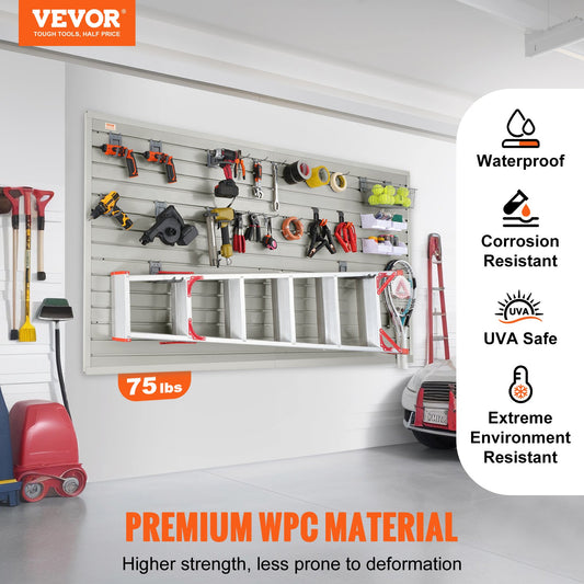 BNIB-VEVOR Slatwall Panels with Hooks, 4 ft x 1 ft Gray Garage Wall Panels 12"H x 48"L (Set of 8 Panels),-$180