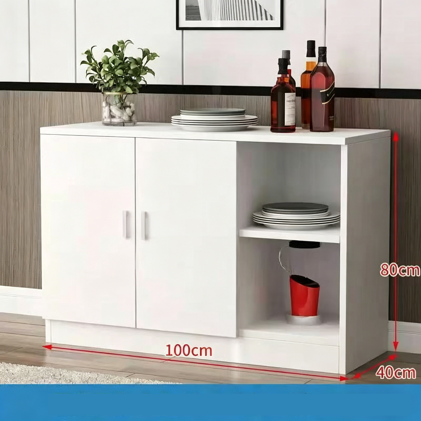 Brand New Assemble2-Door 2-Compartment Sideboard Cabinet, Wall-Mounted Storage Cabinet, White,-$100