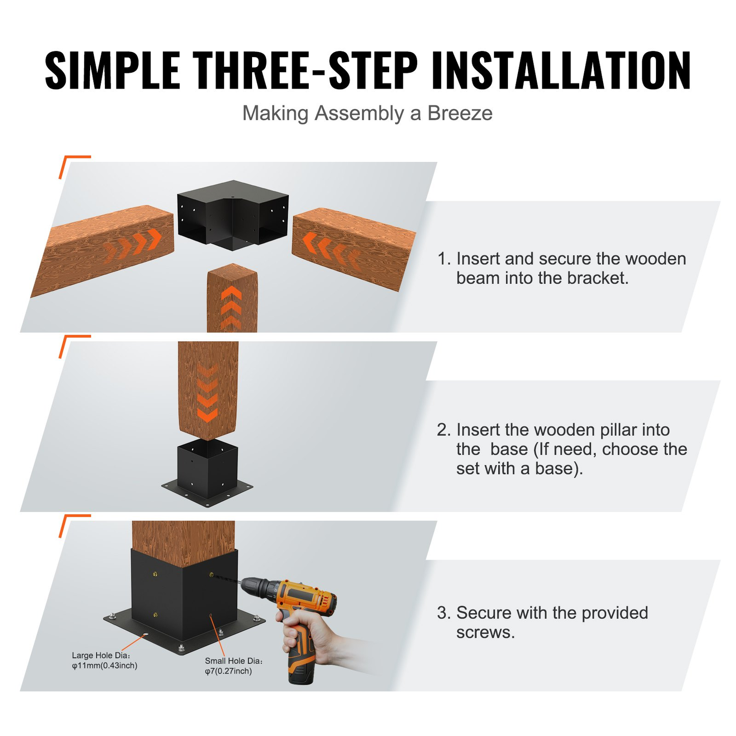 VEVOR Pergola Bracket Kit 6''x6''(Inner Size 5.6x5.6), 4pcs 3-Way Heavy Duty Corner Bracket,-$75