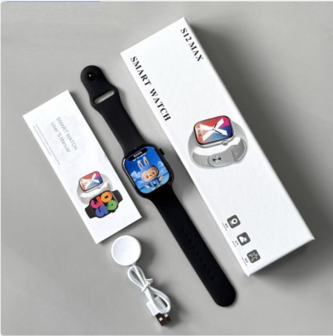 BNIB-PremiumAV S12 Max Smart Watch with 1.83 Inch HD Display, Heart Rate Monitor, Sports Modes,Black,-$25