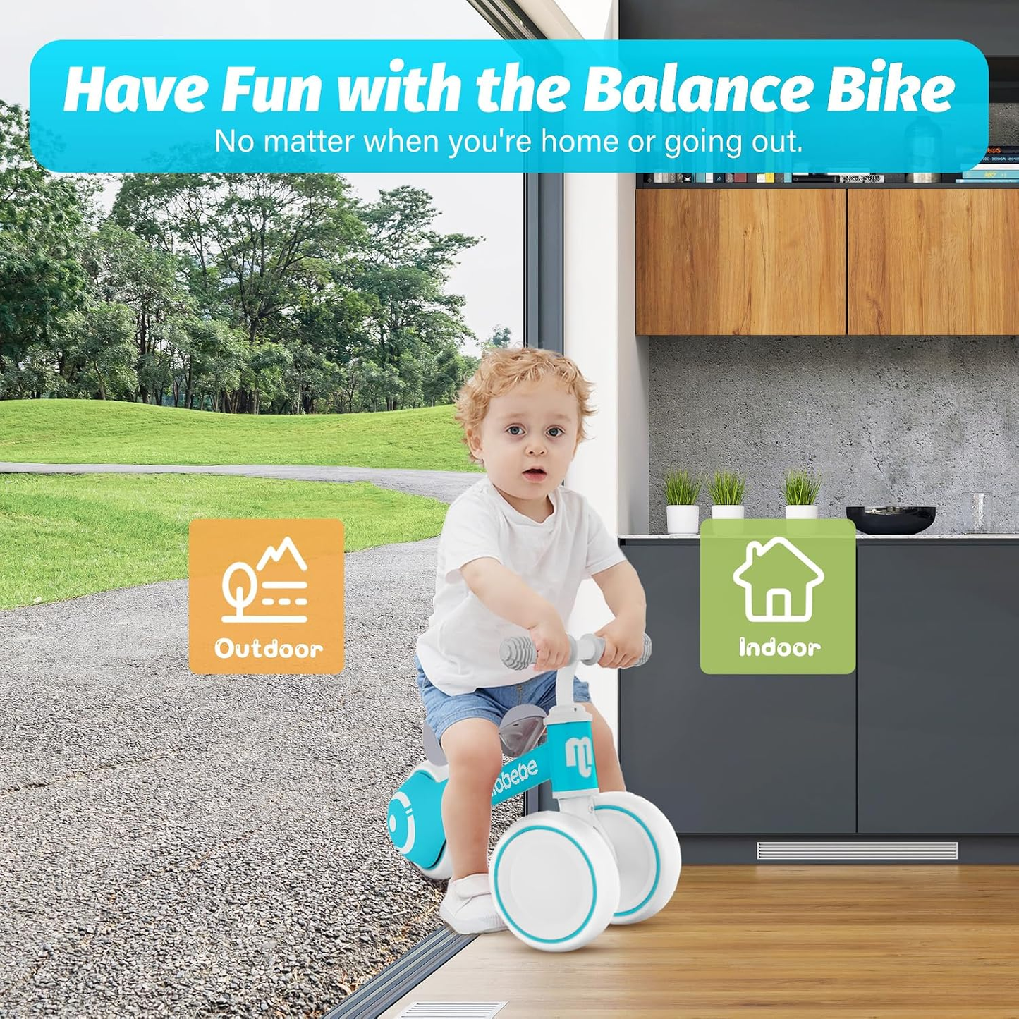 BNIB-Toddler Balance Bike, Ride-On Bike for Ages 12–36 Months, Adjustable Seat, Silent Soft 3-Wheel Design,-$35