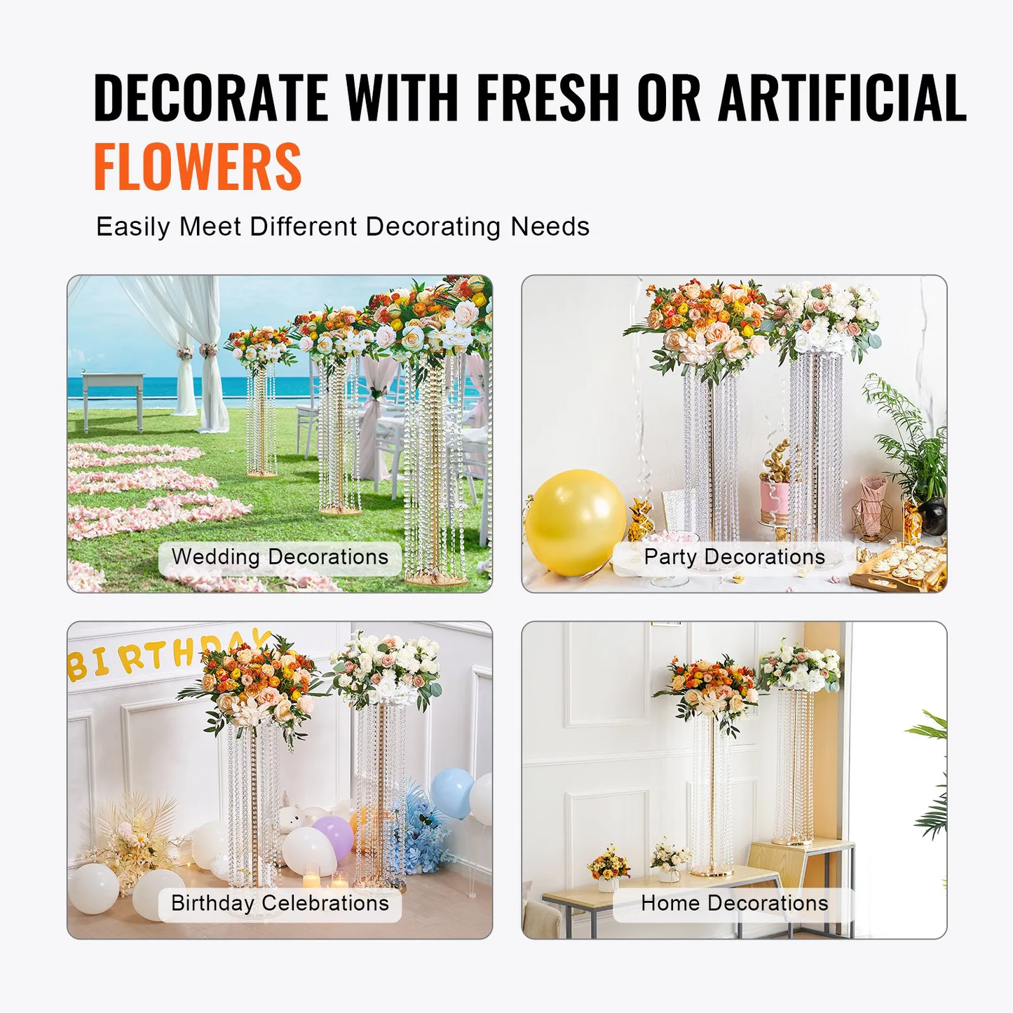 VEVOR 10PCS 35.43inch /90cm Tall Crystal Wedding Flowers Stand, Luxurious Centerpieces,-$130