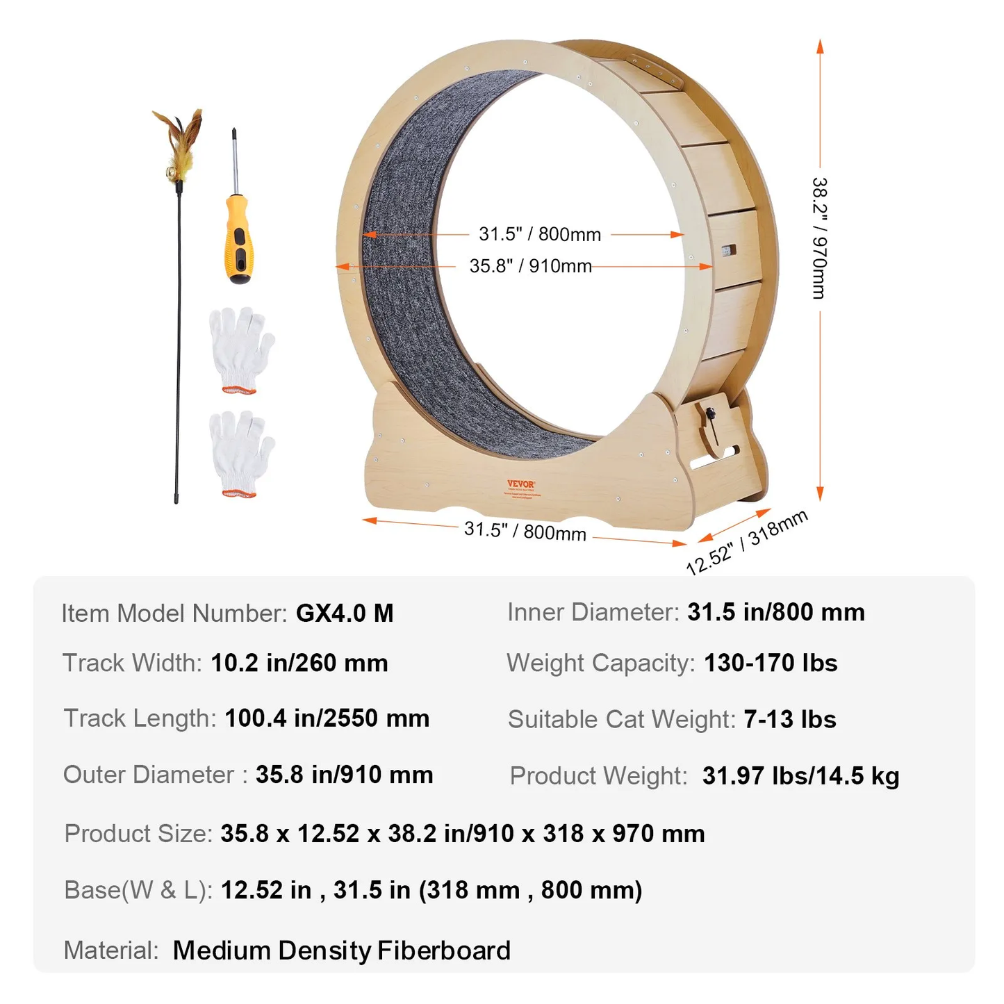 VEVOR Cat Exercise Wheel, Large Cat Treadmill Wheel for Indoor Cats, 35.8 inch Cat Running Wheel,-$70