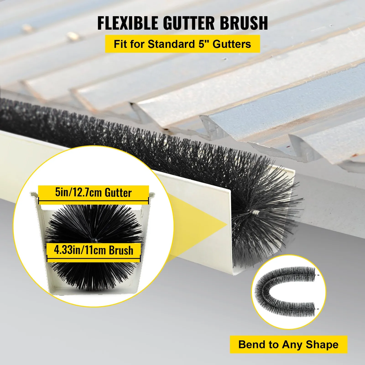 VEVOR Gutter Guard Brush With 30 FT Length Bristle, 4.33"(Dia) Fit for 5 Inches Gutter,-$40