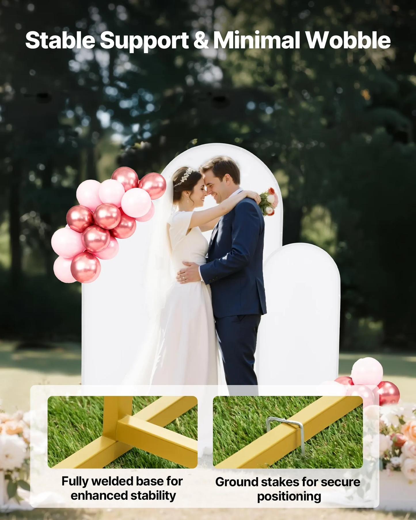 VEVOR Arch Backdrop Stand, Set of 3, 6/5/4 ft, Stable Structure, Easy Assembly, Gold Metal Arch Backdrop Stand,-$60