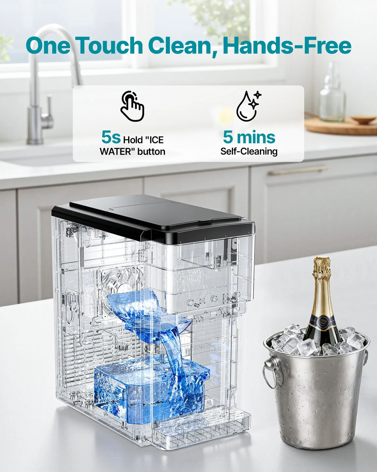 VEVOR Water Dispenser with Ice Maker,3-in-1 Countertop Water Dispenser,35 LBS/24H, 12 Cubes/7 Min Fast Ice Making with 4 LBS Storage,Bullet/Crushed