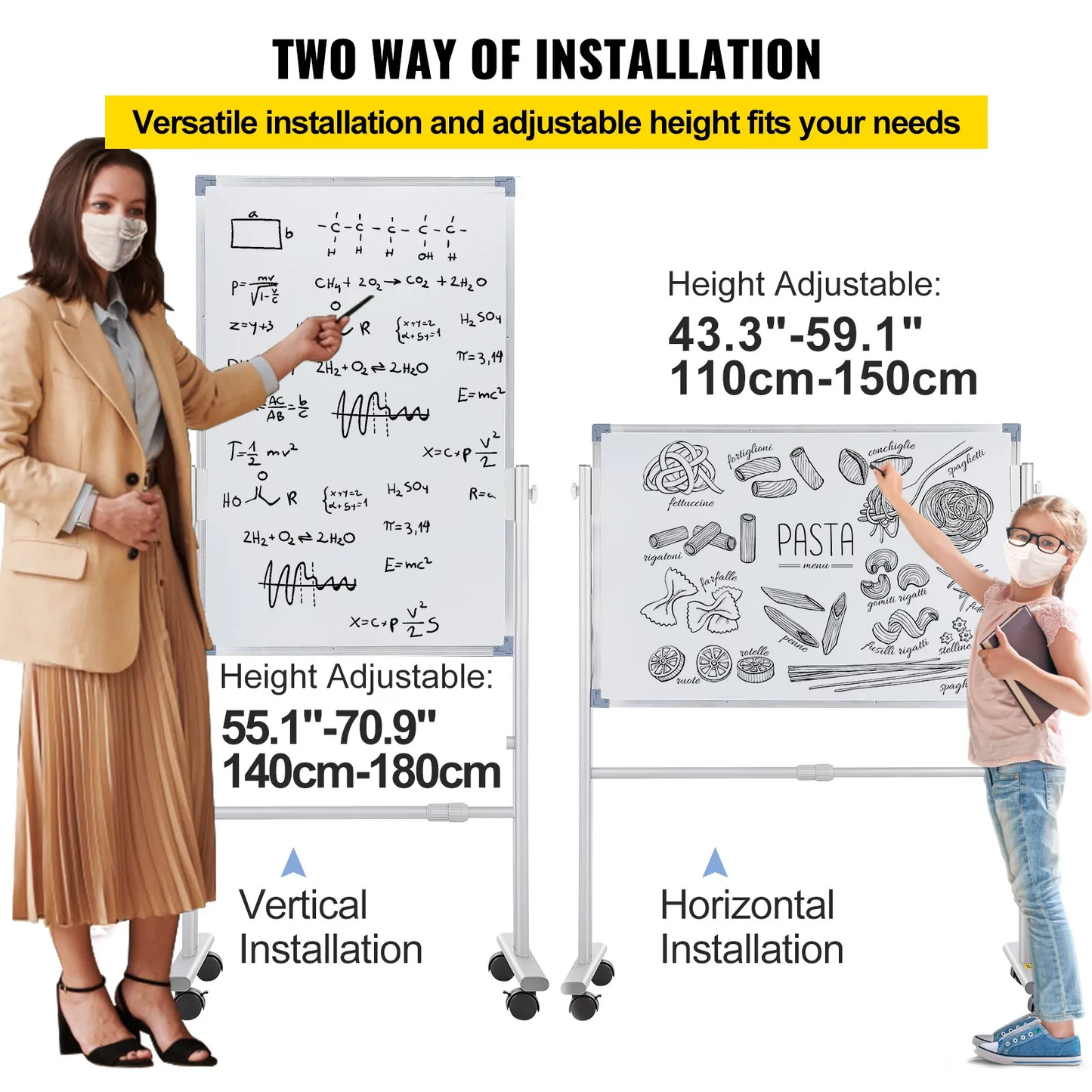 VEVOR Mobile Magnetic Whiteboard, 36 x 24 Inch, Double Sided, 360 Degree Reversible Rolling Dry,-$75
