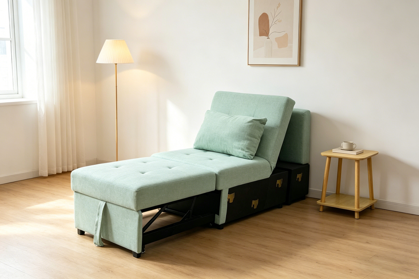 Brand New Assemble POVISON Chair Bed Sleeper, 3-in-1 Convertible Sofa Chair W/ Adj(Light Green),-$750/Set