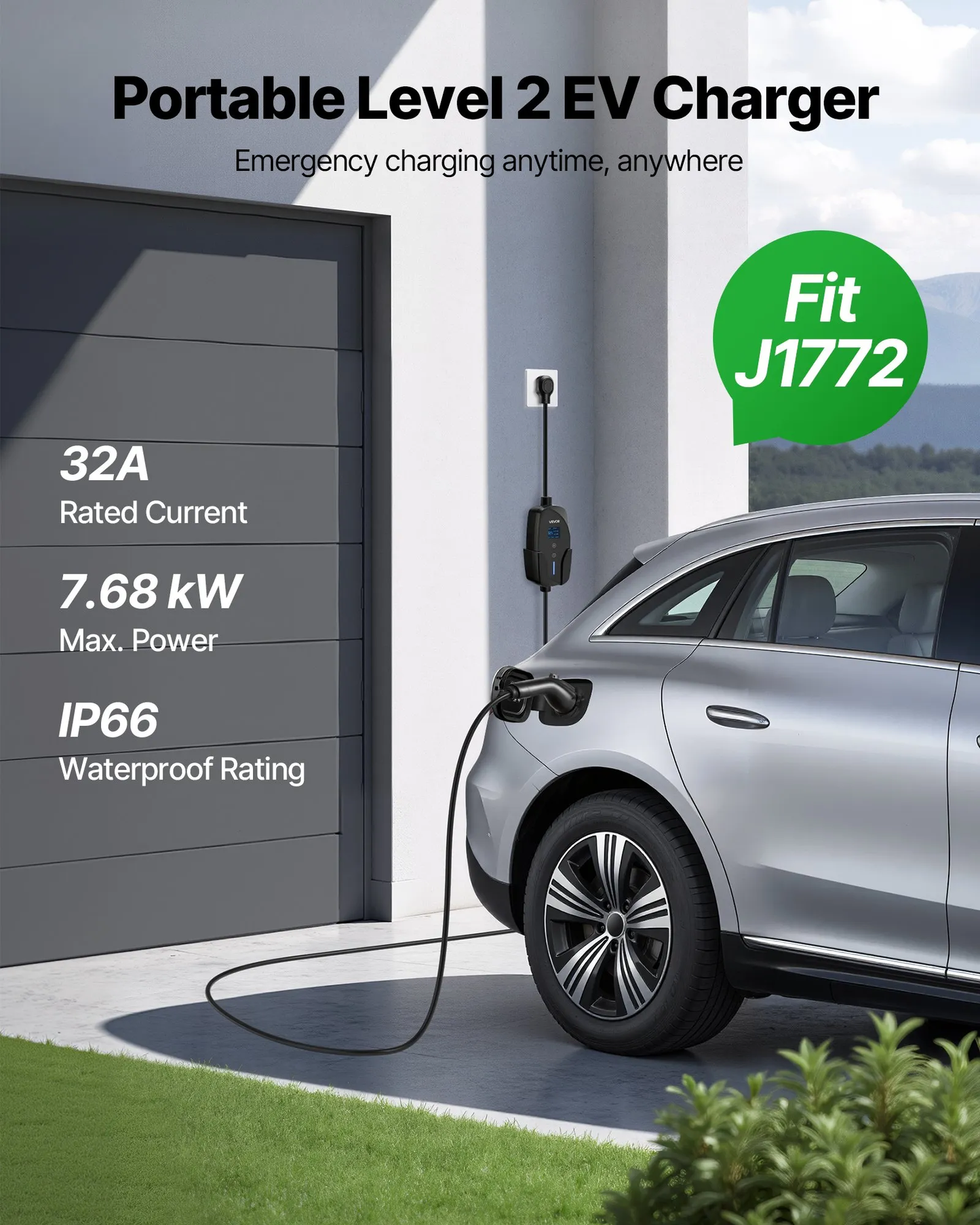 VEVOR Level 2 EV Charger, 32 Amp Adjustable Current, 240V Electric Vehicle Portable,-$110