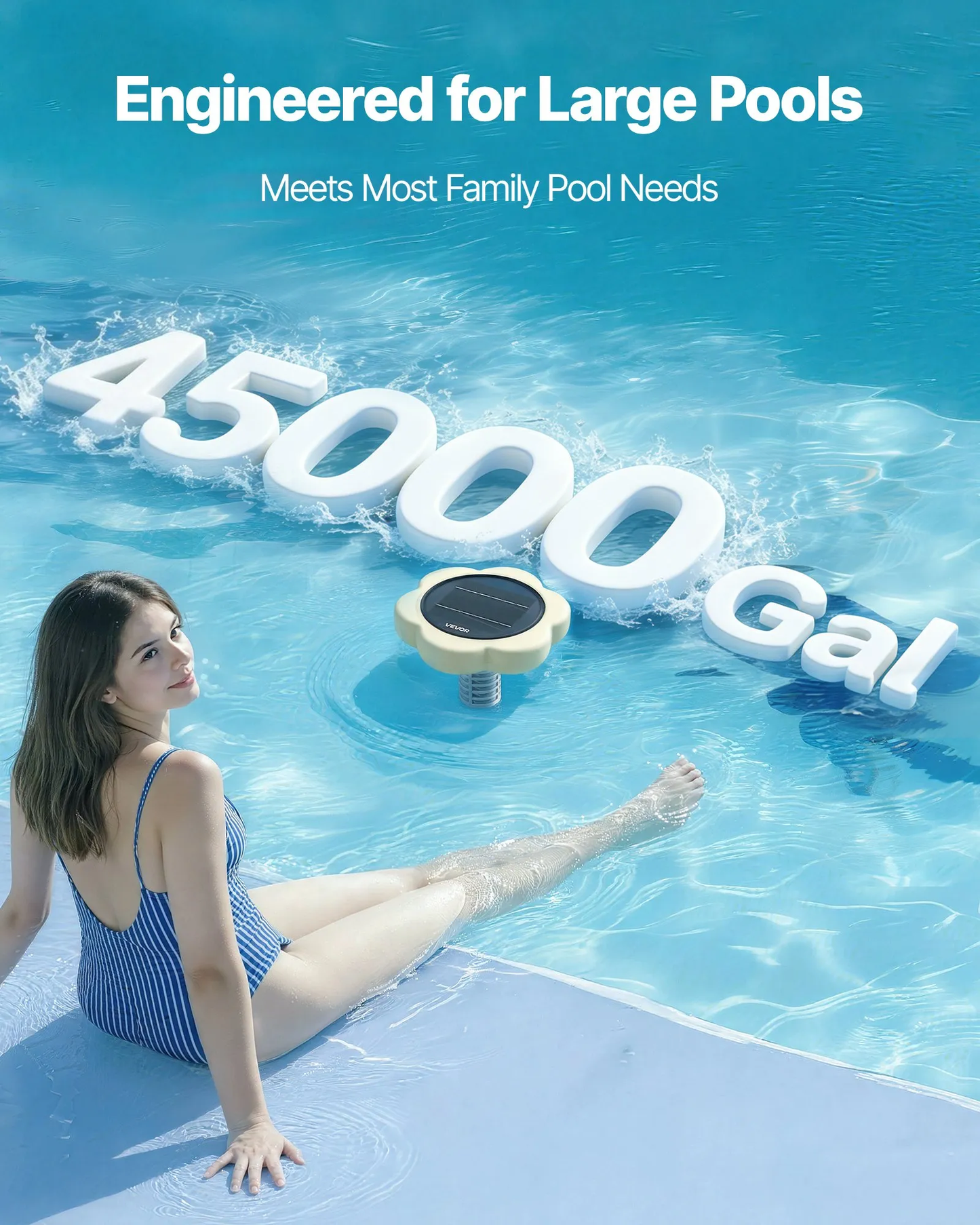 VEVOR Solar Pool Ionizer, Petal Copper Pool Ionizer Up to 45000 Gal, Floating Automatic Water Cleaner,-$45