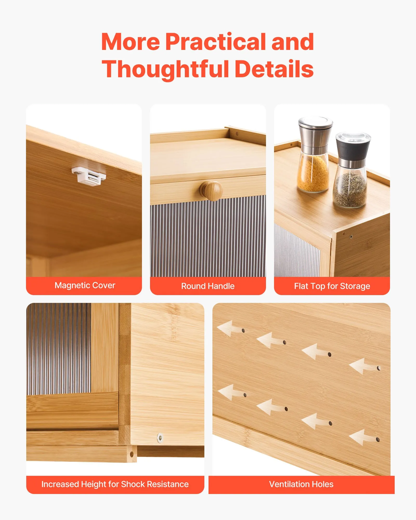VEVOR Bread Box for Kitchen Counter, Large Capacity Bamboo Bread Storage Container,-$25