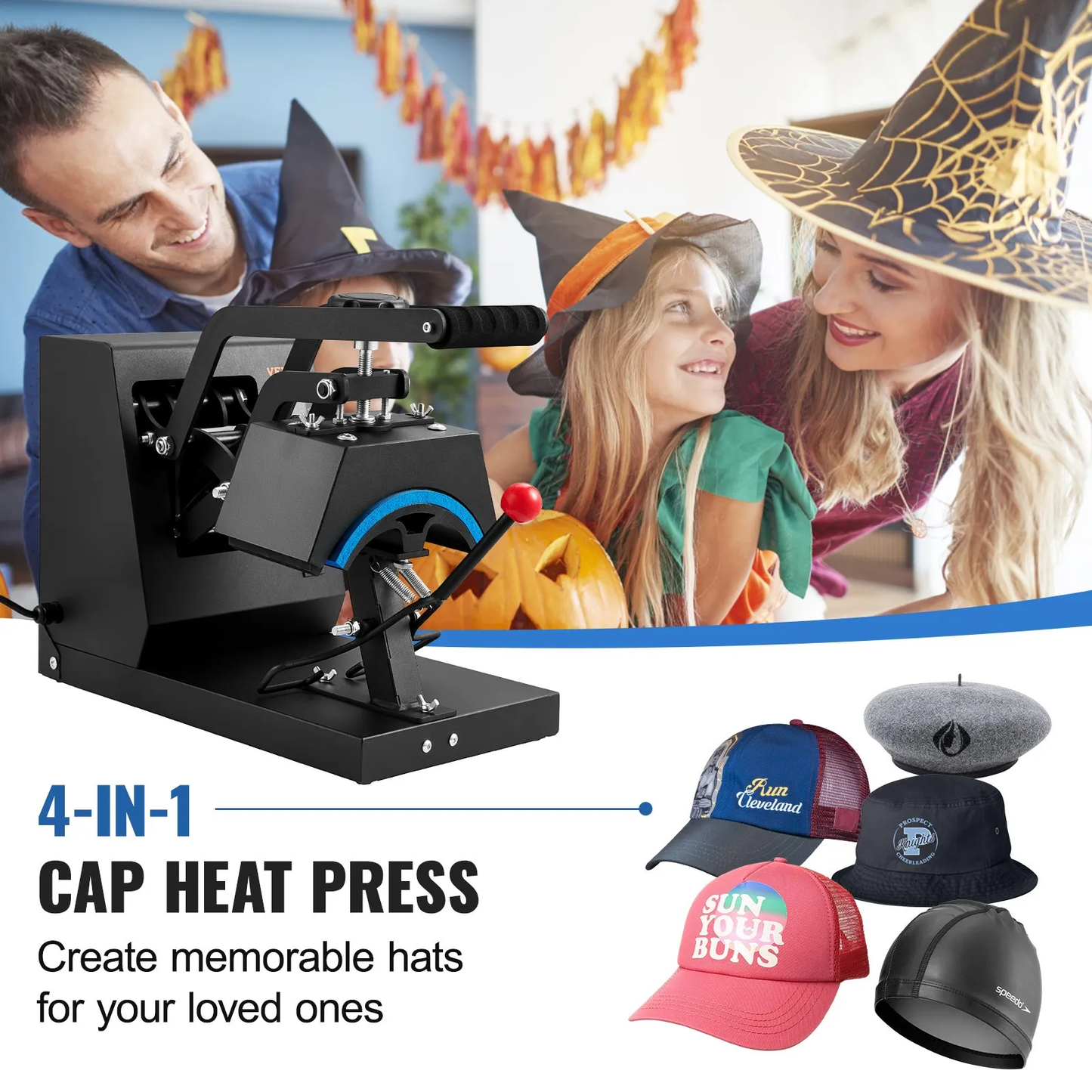 VEVOR Hat Heat Press, 4-in-1 Cap Heat Press Machine, 6 x 3in Clamshell Sublimation Transfer,-$120