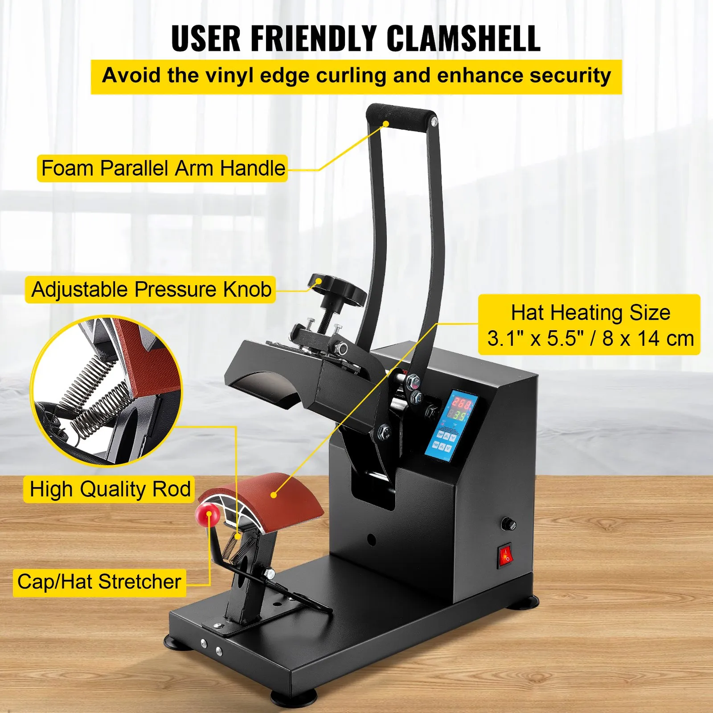 VEVOR Hat Heat Press 5.5 x 3.5 inch Heat Press Machine 600W Professional Heat Press Hat Machine,-$110