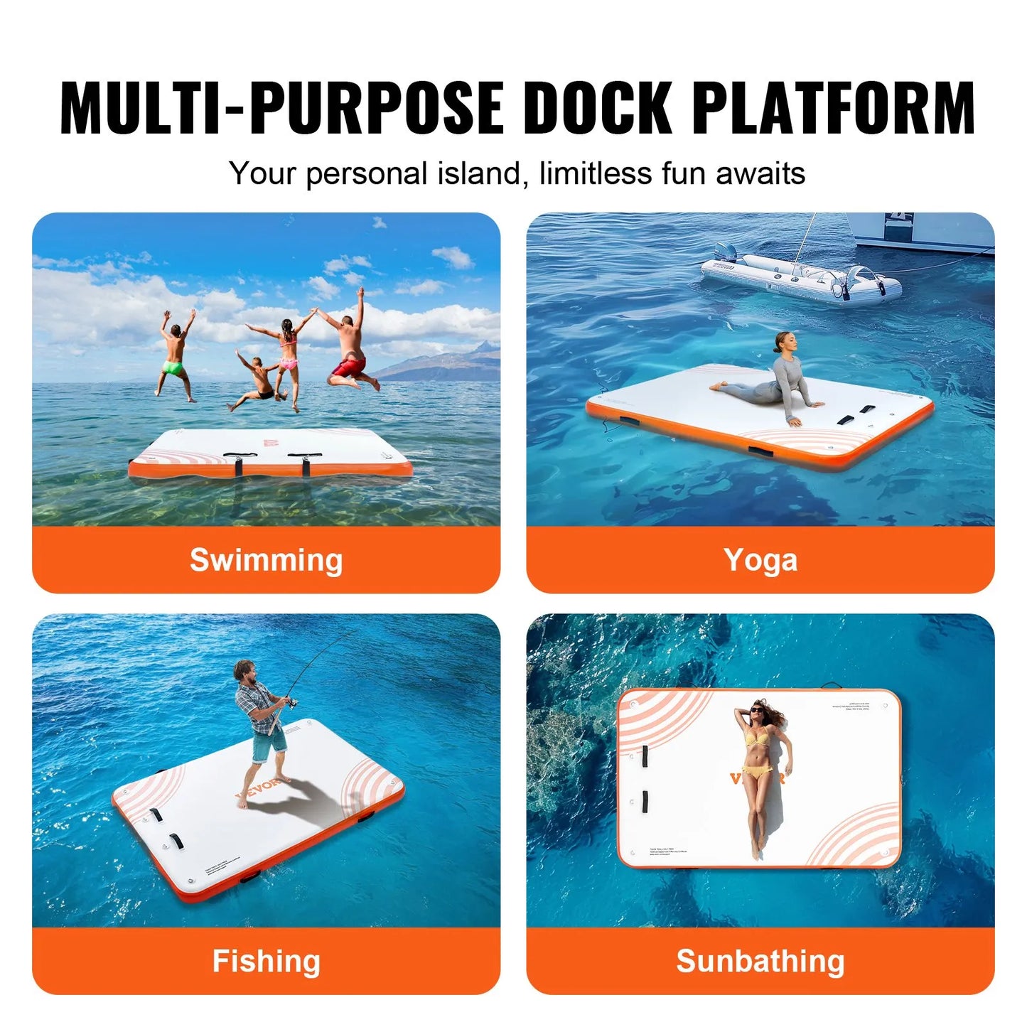 VEVOR Inflatable Floating Dock, 8 x 5FT Inflatable Dock Platform, Non-Slip Water Floating Dock Mat,-$160