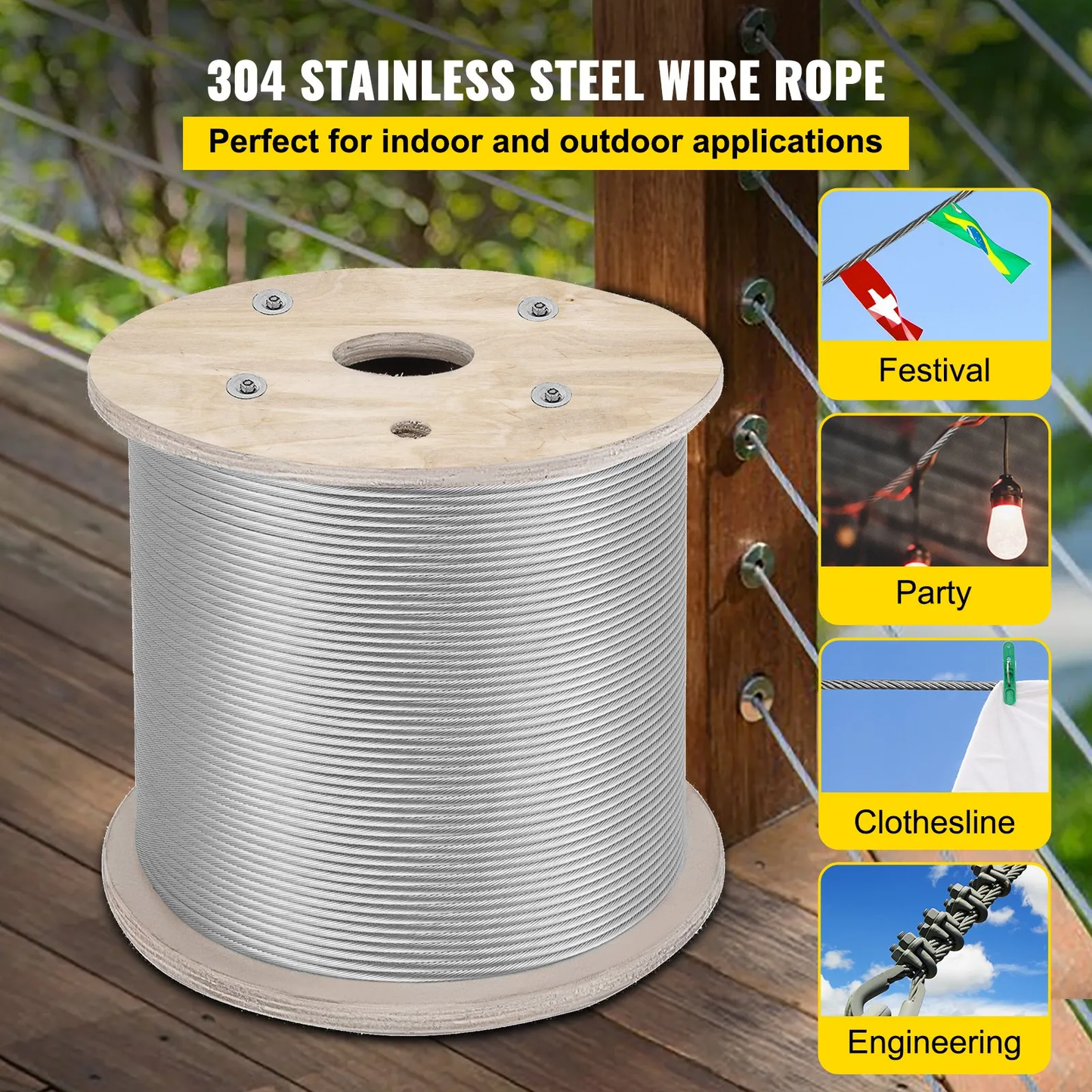 VEVOR 1/4" Stainless Steel Cable 200FT, T304 7x19 Tighter Core Cable Railing System Wire Rope,-$65