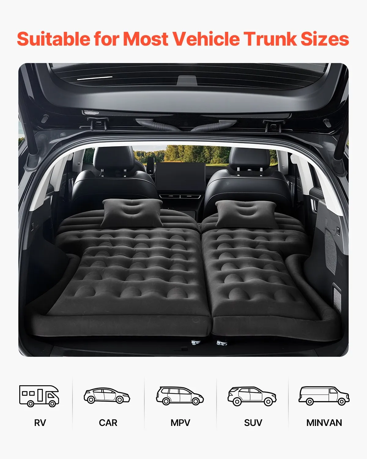 VEVOR Car Air Mattress, Inflatable Car Camping Mattress, Flocking Thickened Travel Beds,-$40