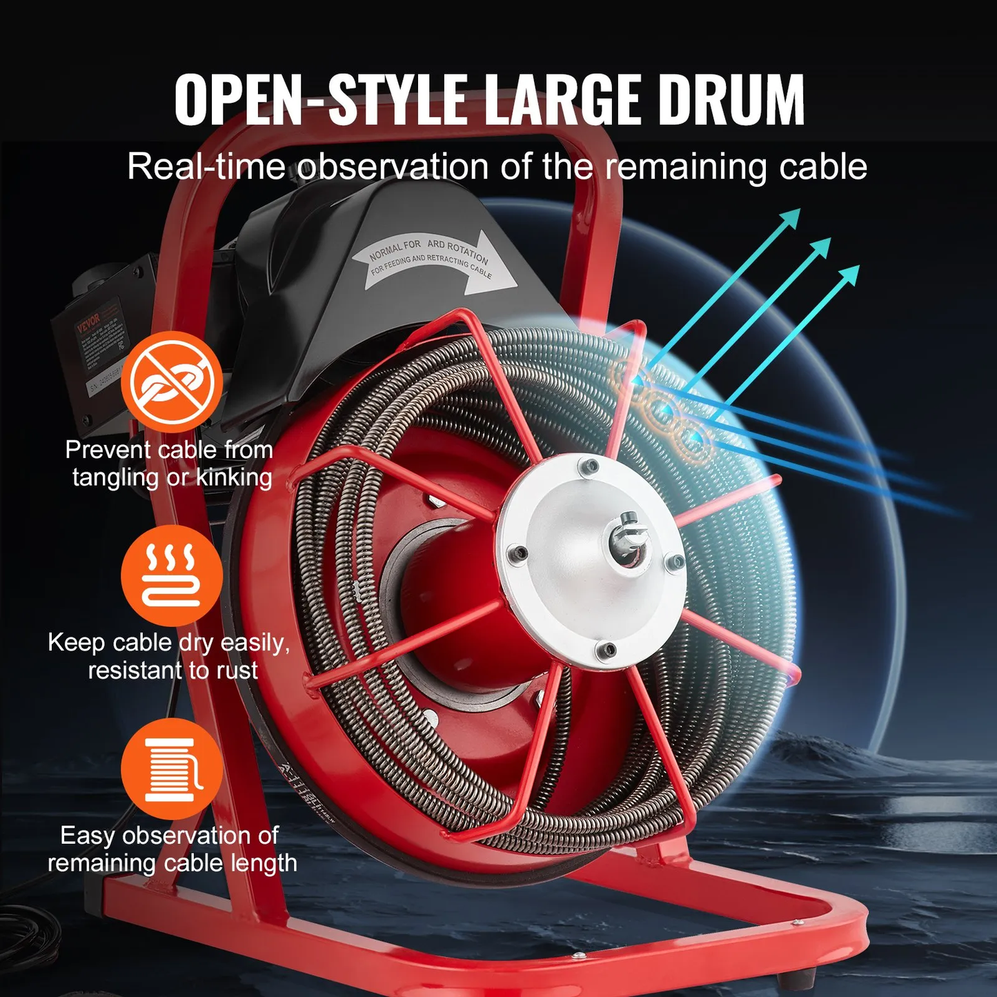 OPen Box VEVOR Drain Cleaner Machine 50FT x 3/8 Inch, Sewer Snake Auger Manual Feed, 250W Electric,-$200